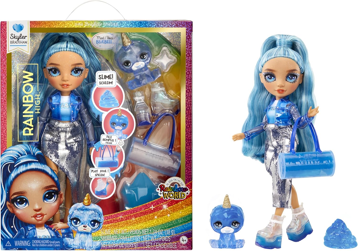Rainbow High Fashion Doll with Slime & Pet - Skyler (Blue) - 28 cm Shimmer Doll with Sparkle Slime, Magical Pet and Fashion Accessories - Kids Toy - Great for Ages 4-12 Years
