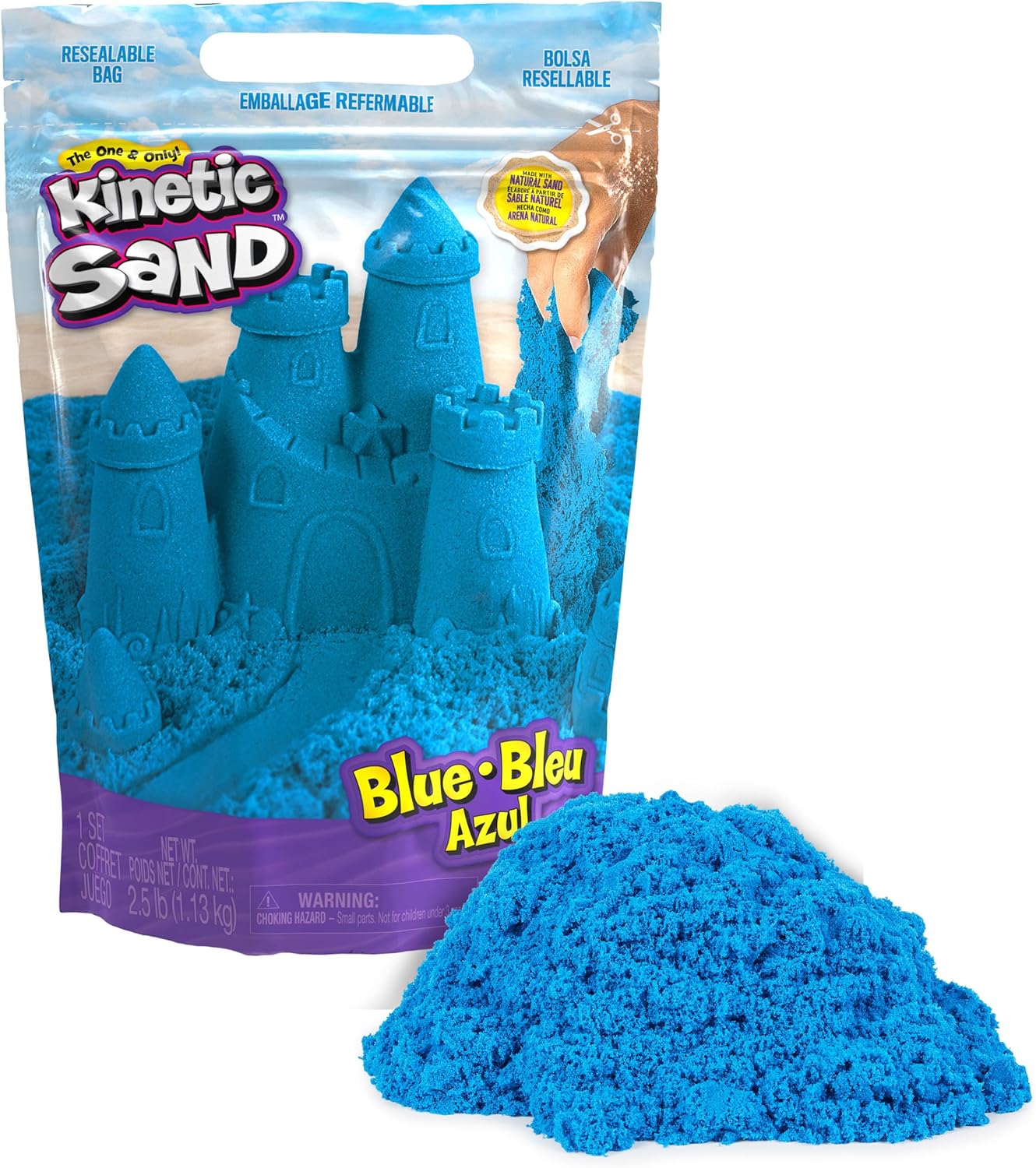 Kinetic Sand, 2.5lbs Blue Play Sand in Resealable Bag, Moldable Sensory Toys, Christmas Gifts for Kids Ages 3+