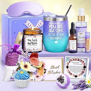 Gifts for Women, Birthday Gifts for Women Self Care Package Gifts for Women Pamper Gifts Baskets for Women Her,Friends,Mom,Wife 11 pcs Lavender Purple Gifts Mothers Day Gifts for women