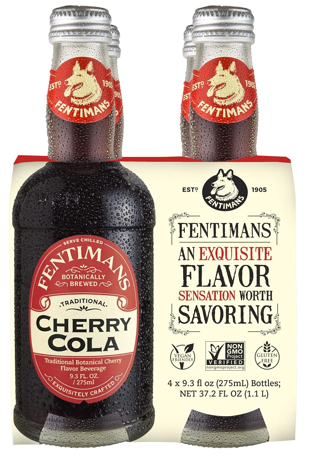 Fentimans Sparkling Cherry Cola - Cherry Soda, Soft Drink, Craft Soda Pop, All Natural Ingredients, No Artificial Colors or Flavors, Botanically Brewed - 9.3 Fl Oz (Pack of 4)