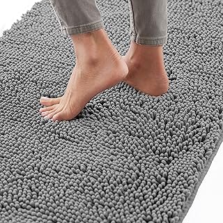Gorilla Grip Bath Rug Mat 30x20, Thick Soft Absorbent Chenille, Rubber Backing Quick Dry Microfiber Mats, Machine Washable Rugs for Shower Floor, Bathroom Runner Bathmat Accessories Decor, Grey