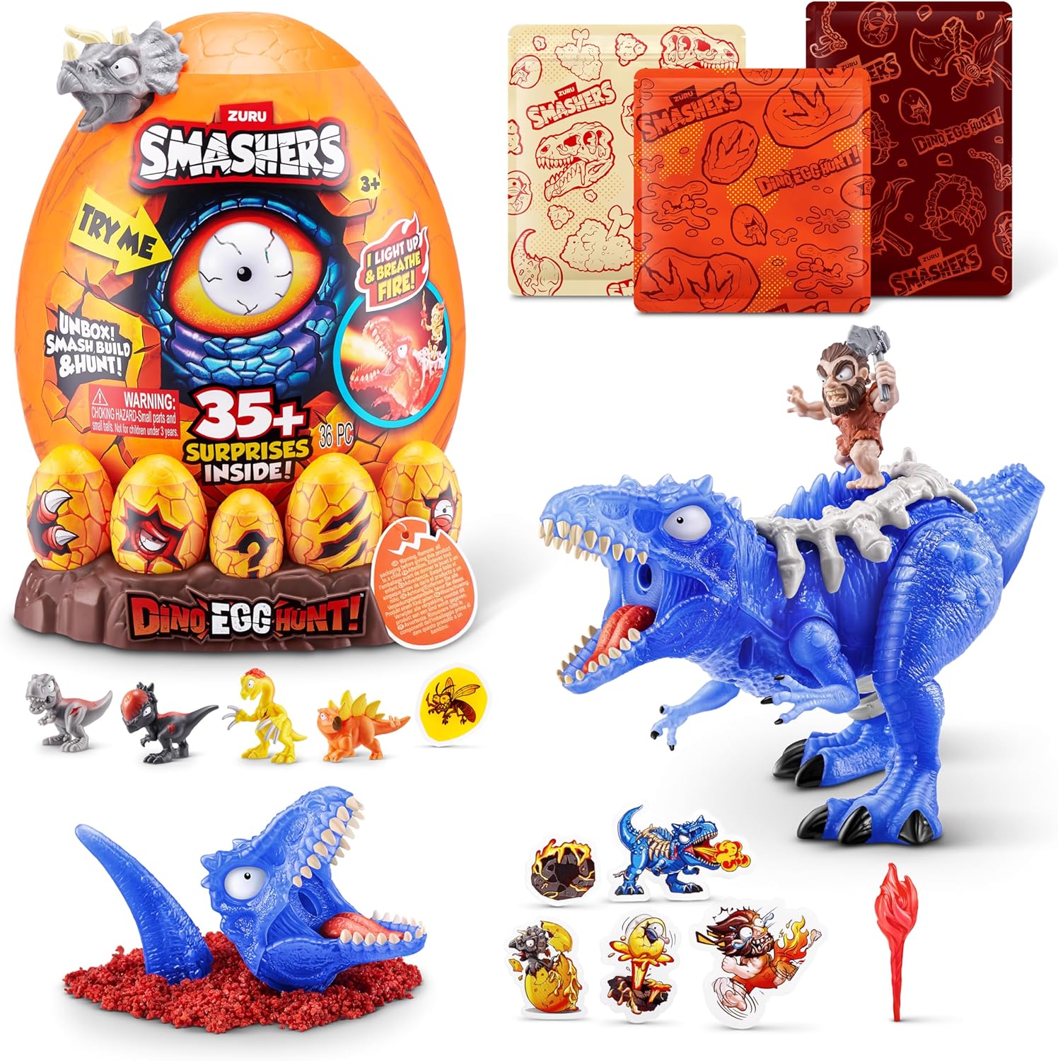 Smashers Dino Egg Hunt by ZURU, Light-Up Fire Breathing Dinosaur Themed Treasure Hunt Toy, Collectable Toy for Boys and Kids (Giganotosaurus)
