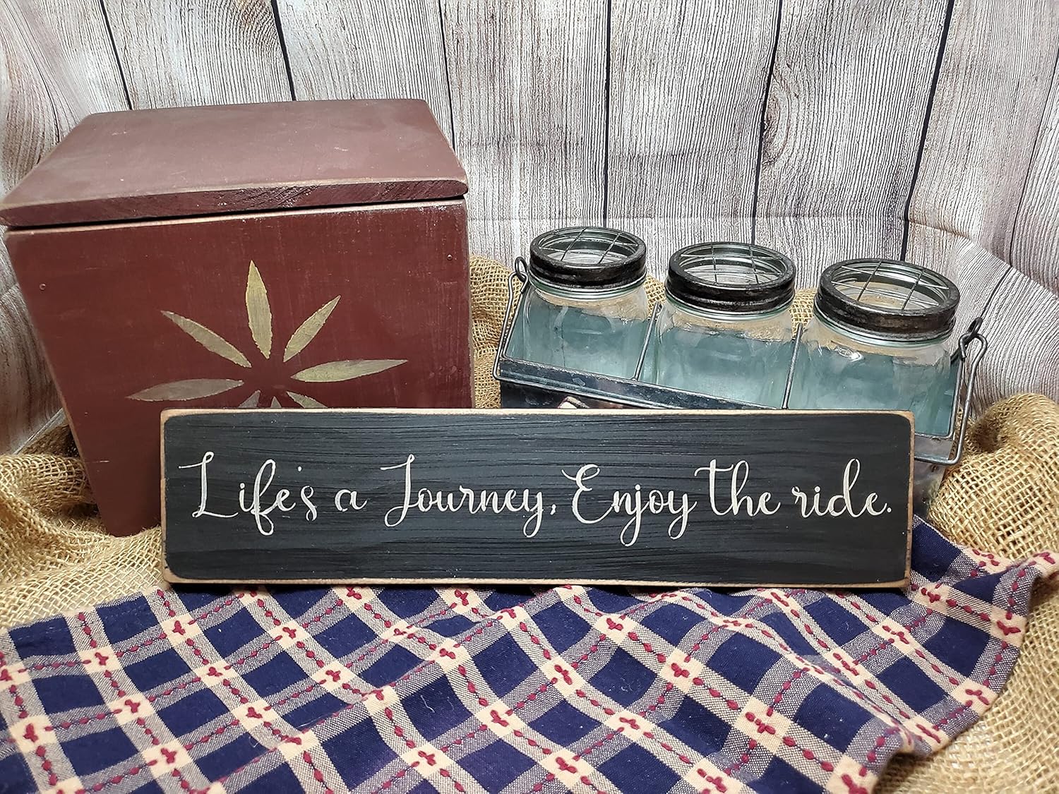 Nufar Vintage Primitive Funny Decor Life's a Journey Enjoy The Ride Inspirational Primitive Farmhouse Rustic Wood Sign 4x16 Inch, CQQ-A4