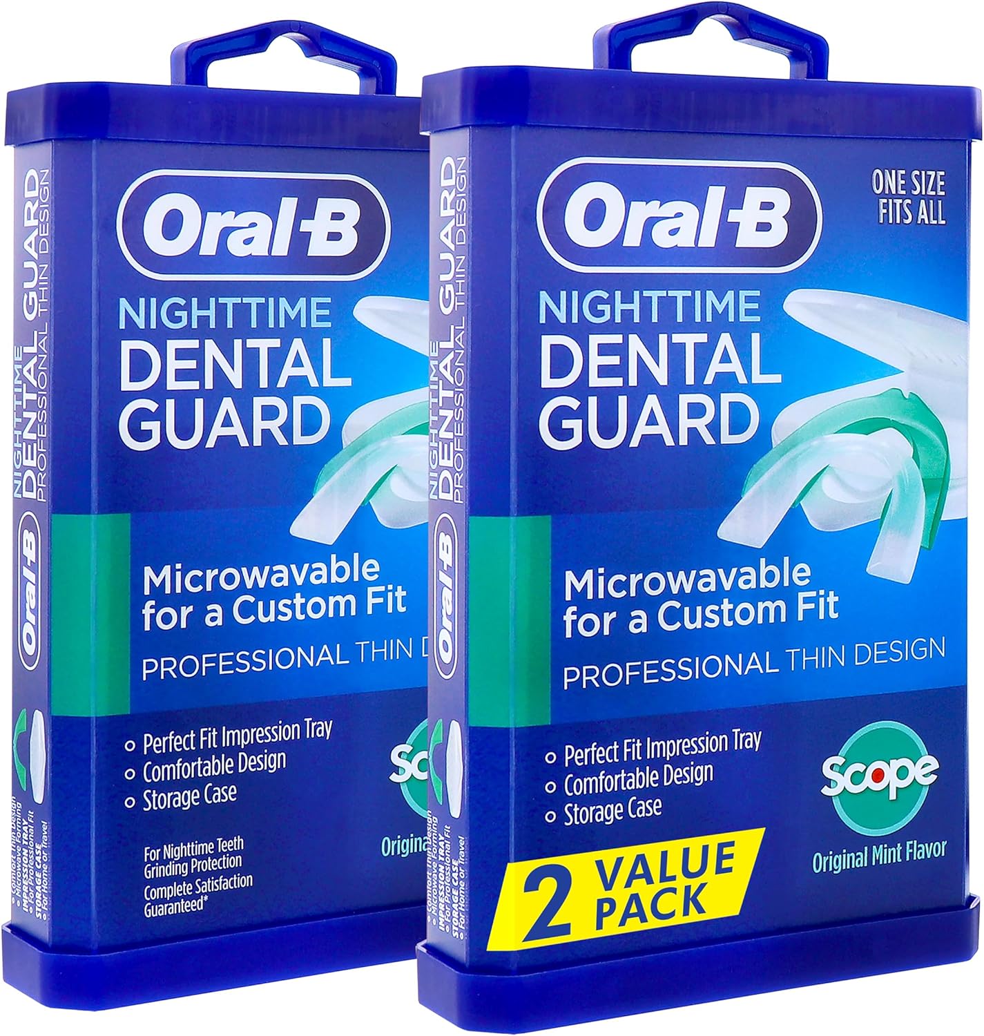 Oral-B Nighttime Dental Guard – Less Than 3-Minutes for Custom Teeth Grinding Protection with Scope Mint Flavor – Made in an FDA Audited USA Facility (2 Pack)