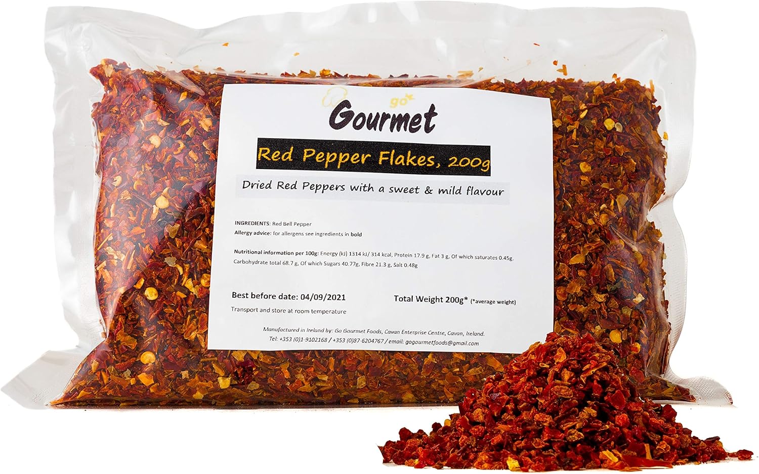 Go Gourmet Minced Red Pepper Flakes - Dehydrated Red Bell Peppers in 6-9mm Pieces - Easy Substitute for Fresh Peppers to Use in Soups, Casseroles and Stews - Sweet and Mild Flavour - 200g Bulk Bag
