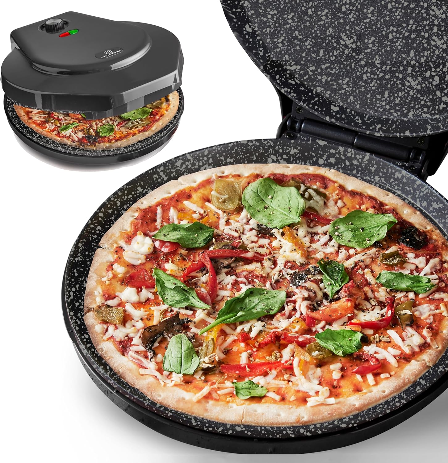 Countertop Pizza Maker, 1450W Mini Pizza Oven, Pizza Maker Oven With 12″ Non-Stick Ceramic Plate, Indoor Electric Pizza Oven for Crepes, Pancakes - Black