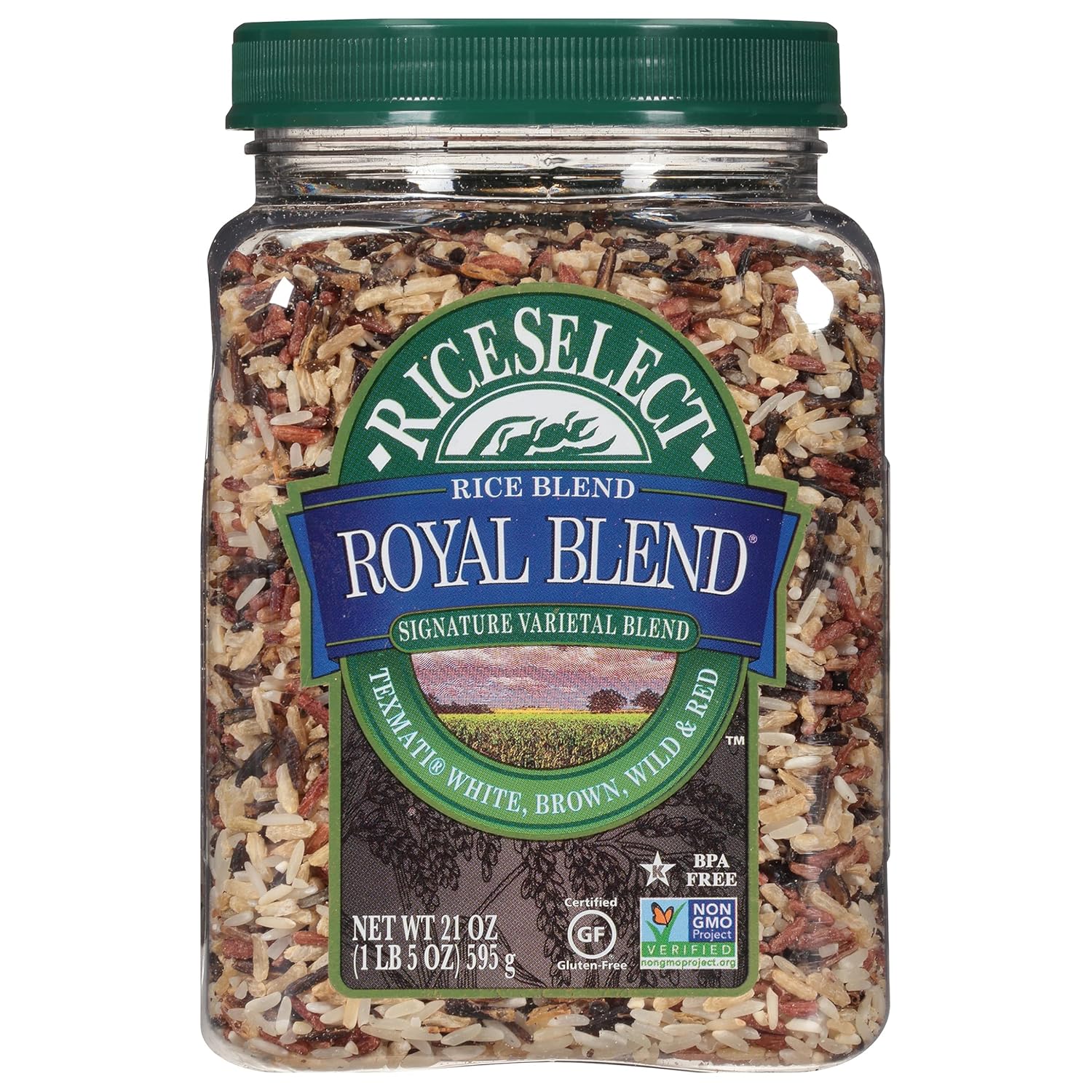 RiceSelect Royal Blend, Blend Of Texmati White, Brown, Red, And Wild Rice, Premium Gluten Free Rice, Non-GMO, 21 Ounce Jar
