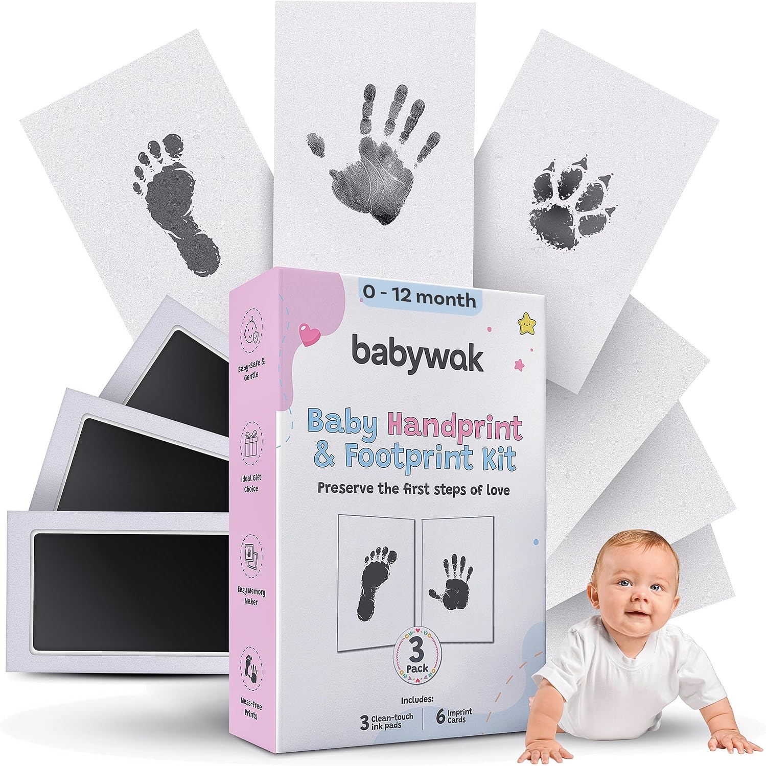 Baby Hand and Footprint Kit – Inkless Ink Pad for Newborn, Baby Shower Gift