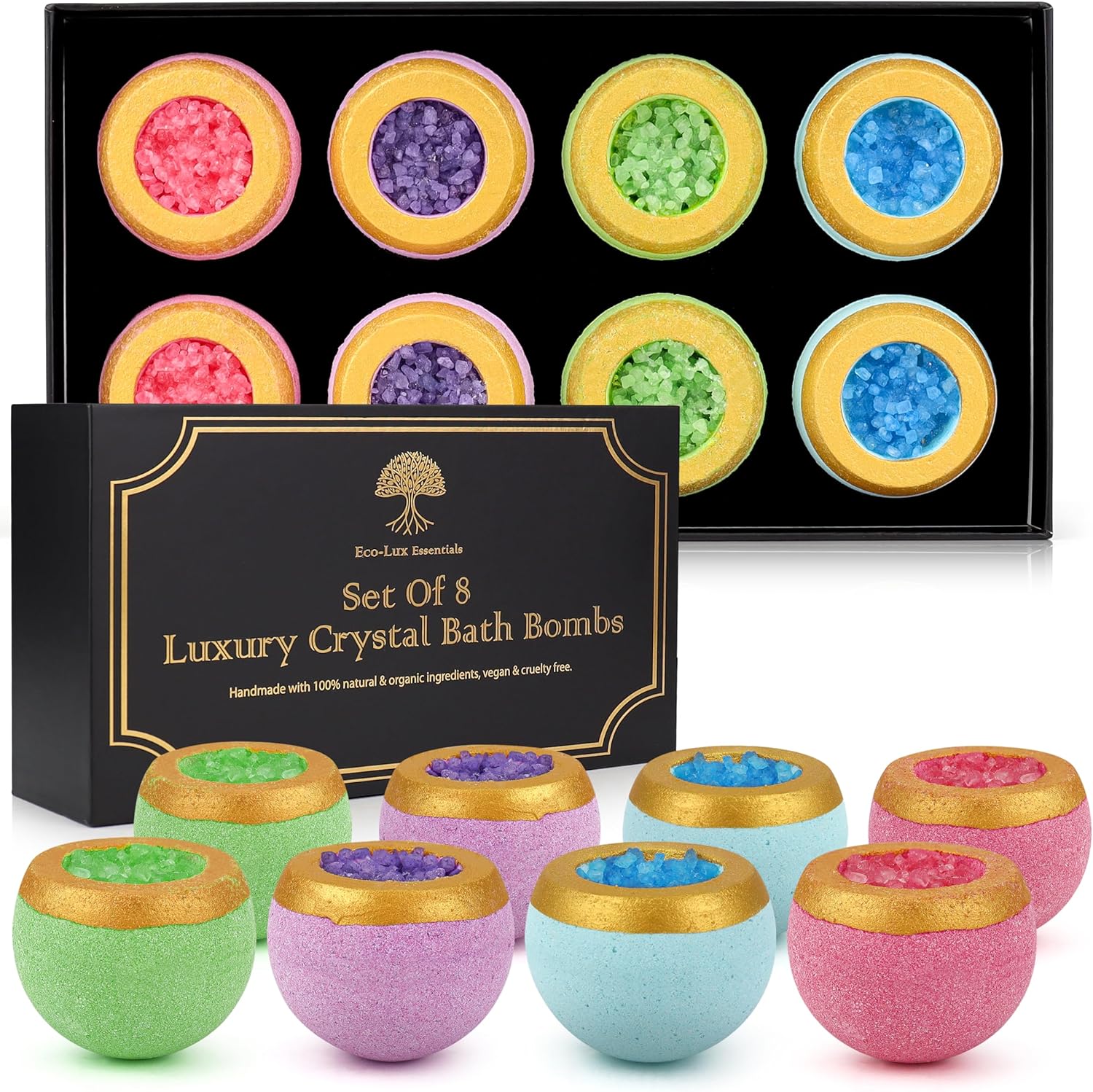 Set of 8 Luxury Bath Bombs 100% Natural Home Spa Pamper Birthday Gift Christmas Presents Essential Oil Scented Bath Fizzer