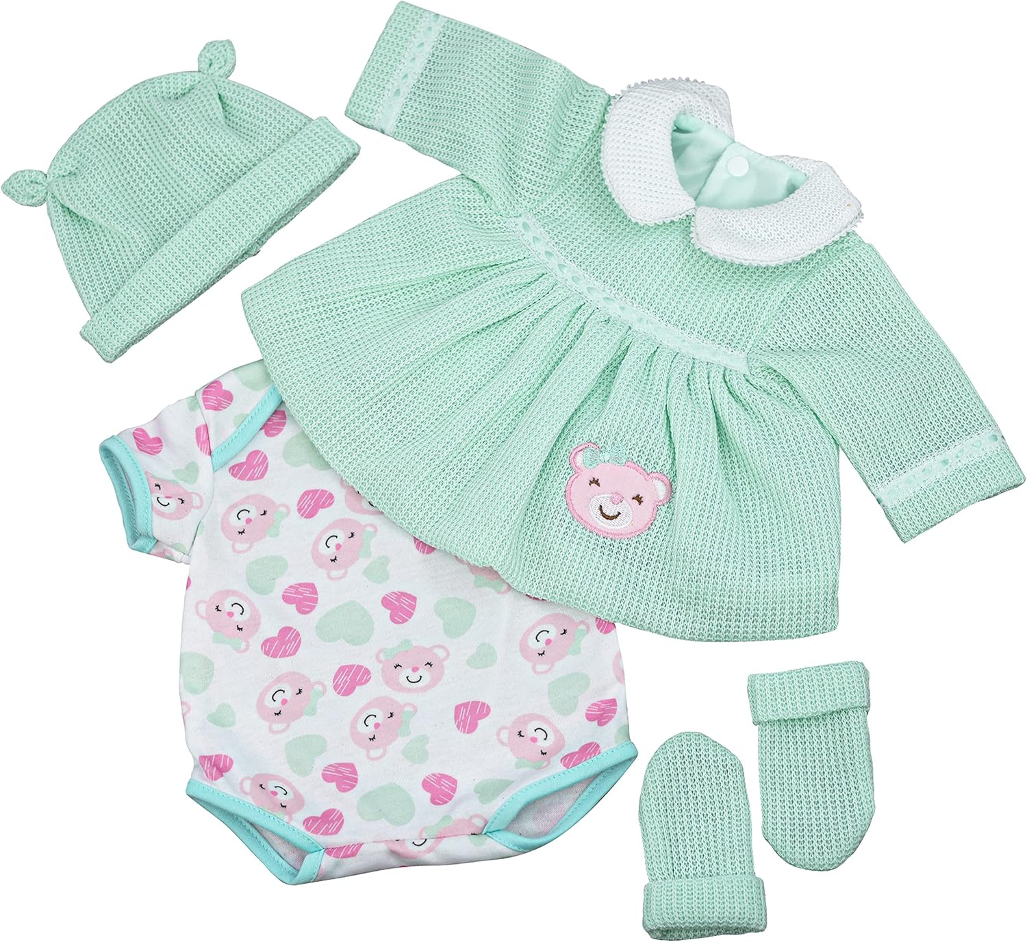 Bibi Doll - 20” Reborn Doll Clothes Suitable for 20” Baby Doll Boy Girl Dress Outfit Christmas Birthday Gift (Mint Teddy Girl Outfit)