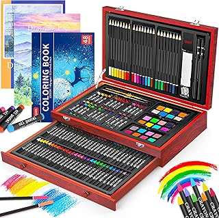 Art Supplies, Back to School Supplies, iBayam 150-Pack Deluxe Wooden Art Set Crafts Drawing Painting Kit with 1 Coloring Book, 2 Sketch Pads, Gift Box for Adults Artist Beginners Kids Teens Girls Boys