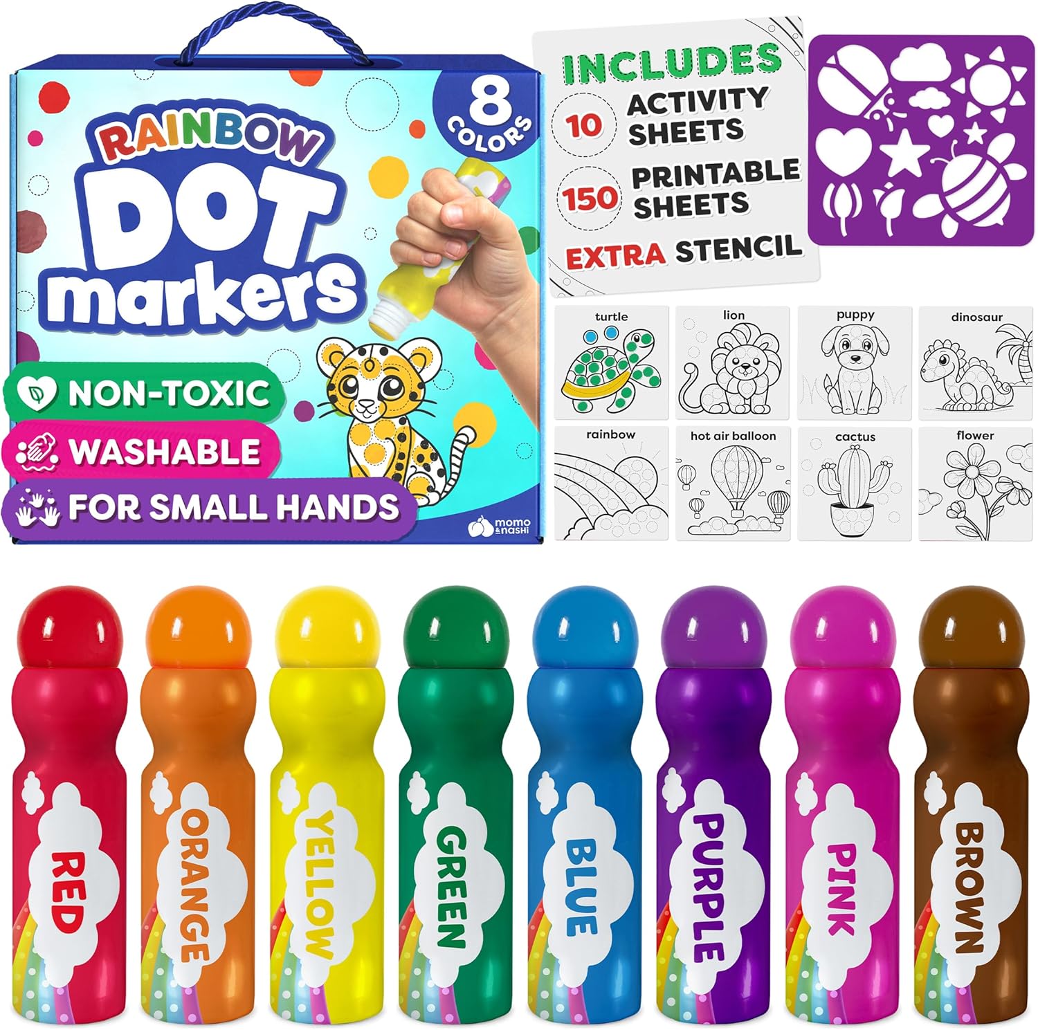 Dot Markers For Toddlers 1-3 - Dot Art Paints Washable For Kids - Includes Printed & PDF Coloring Sheets - Fun Toddler Arts And Crafts for 2 Year Olds, Toddler Kids - Art For Toddlers 1-3