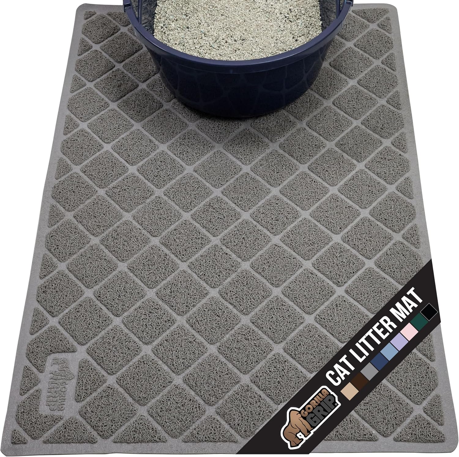 GORILLA GRIP Cat Litter Box Mat, Water Resistant, US Designed Kitty Litter Trapping Mats, Easy to Clean, Scatter Control, Less Mess and Clean Floors, Kitten Supplies for Indoor Cats, 24x17 Gray