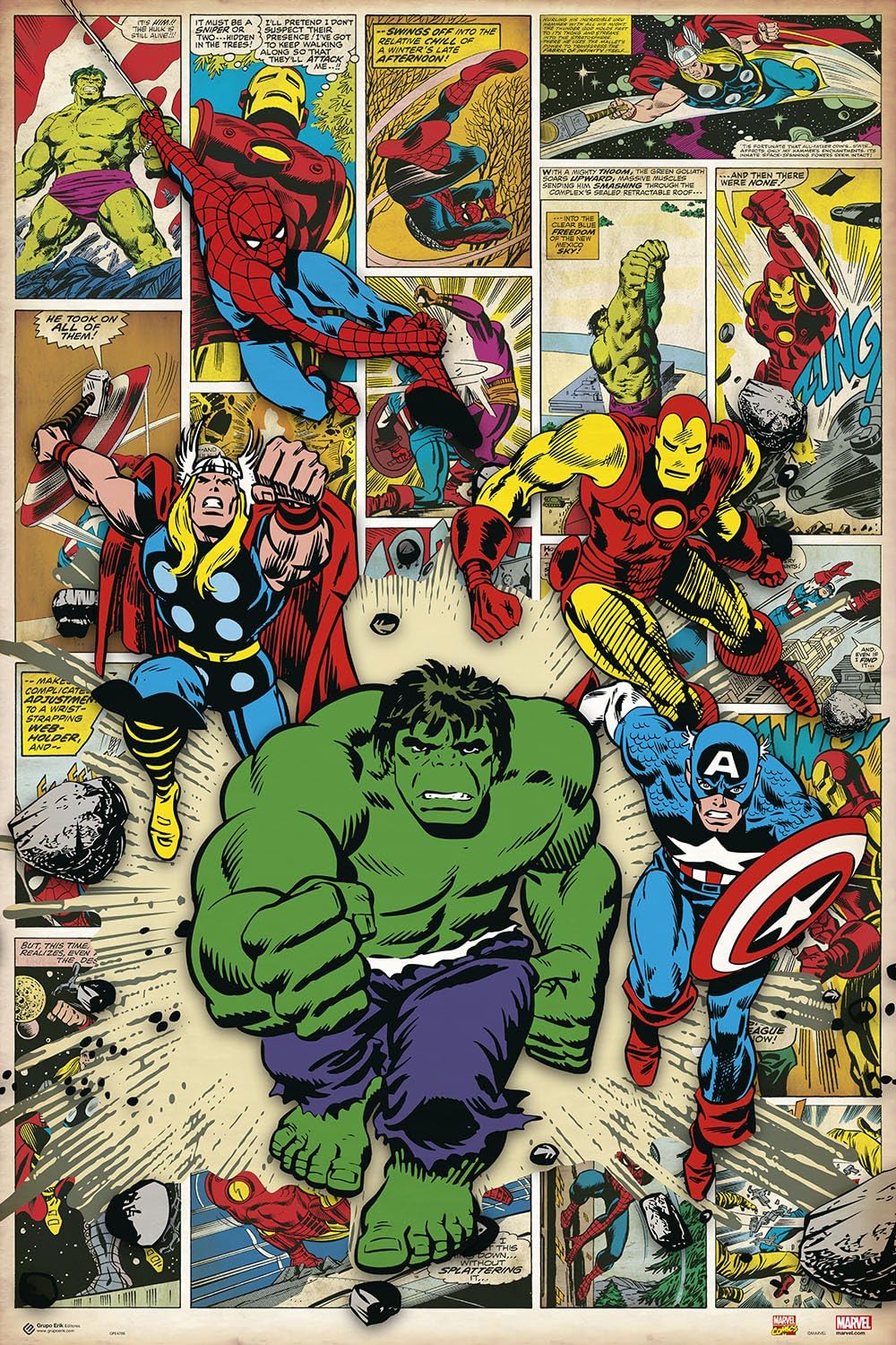 Grupo Erik Marvel Classic Comics Heroes Poster - 35.8 x 24.2 Inches/91 x 61.5 cm/24 x 36 Inches Shipped Rolled Up Marvel Wall Poster Cool Posters and Prints
