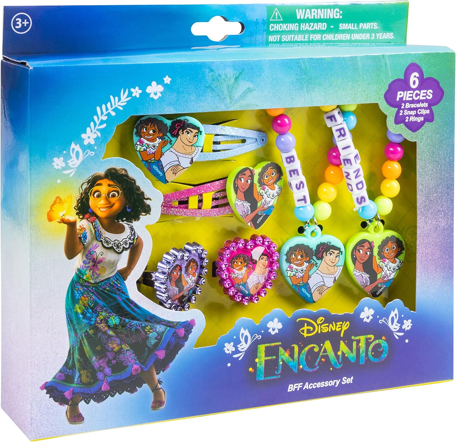 LUV HER Encanto Girls BFF 6 Piece Toy Jewelry Box Set with 2 Rings, 2 Bead Bracelets and Snap Hair Clips Ages 3+