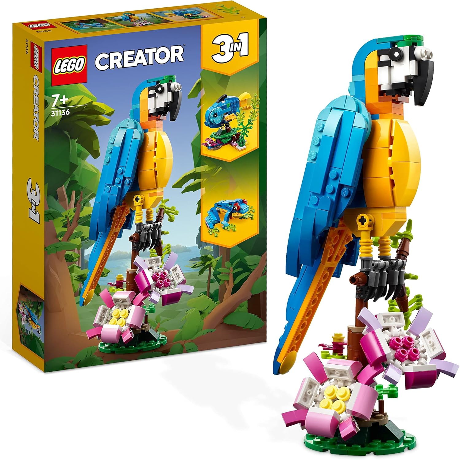 LEGO Creator 3 in 1 Exotic Parrot to Frog to Fish Animal Figures Building Toy, Creative Toys for Kids Aged 7 and up 31136