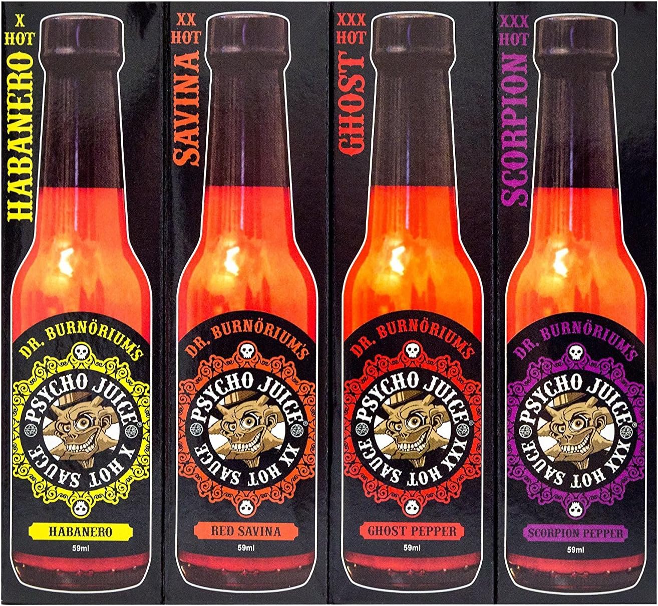Psycho Juice Mini Four Pack Chilli & Hot Pepper Sauce 59 ml (Pack of 4)