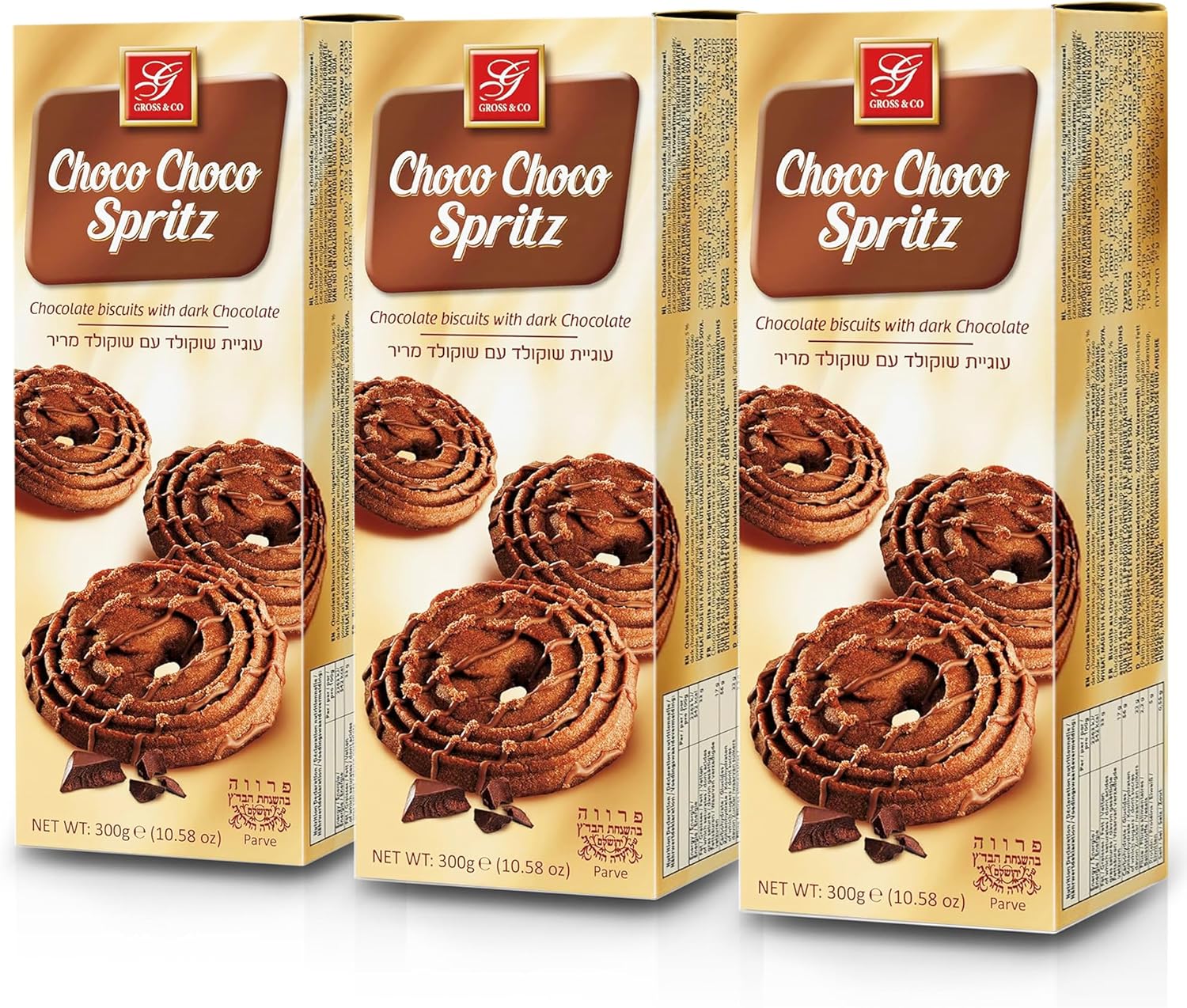 Gross Kosher Certified Assorted Flavours Cookies 3 Pack 300g each (Choco Choco Spritz)