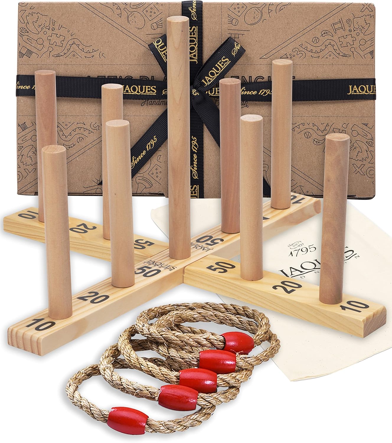 Jaques of London Wooden Quoits Garden Game | Outdoor Games for Adults & Kids | 9 Pin Ring Toss Game | Family Lawn Games | Since 1795