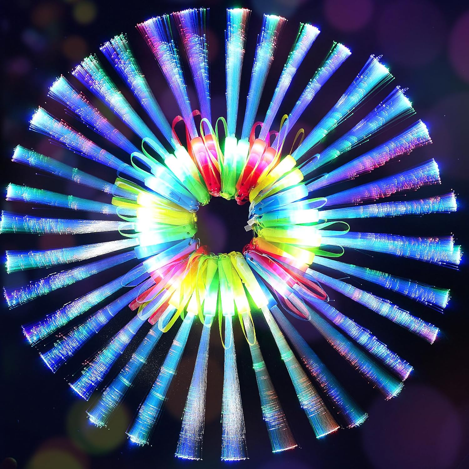 200PCS Glow Fiber Optic Sticks, LED Light Wands, Glow in The Dark Party Supplies, Fiber Optic Wands for Weddings, Birthdays&Events,Flashing LED Party Favors,Colorful Light Sticks for Kids&Adults