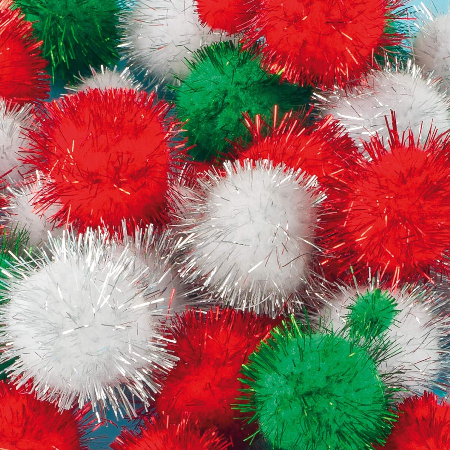 Baker Ross Christmas Glitter Pom Poms - Pack of 100, Christmas Craft Essentials for Arts and Crafts (EX797)