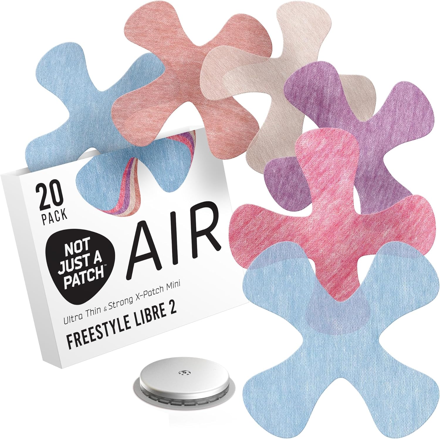 Not Just A Patch Air X-Mini Adhesive Patch for Freestyle Libre 2 (20 Pack) – Water-Resistant, Breathable Sensor Covers – 14-Day Hold CGM Glucose Monitor Patches – Thin, Strong & Light – Multicolor
