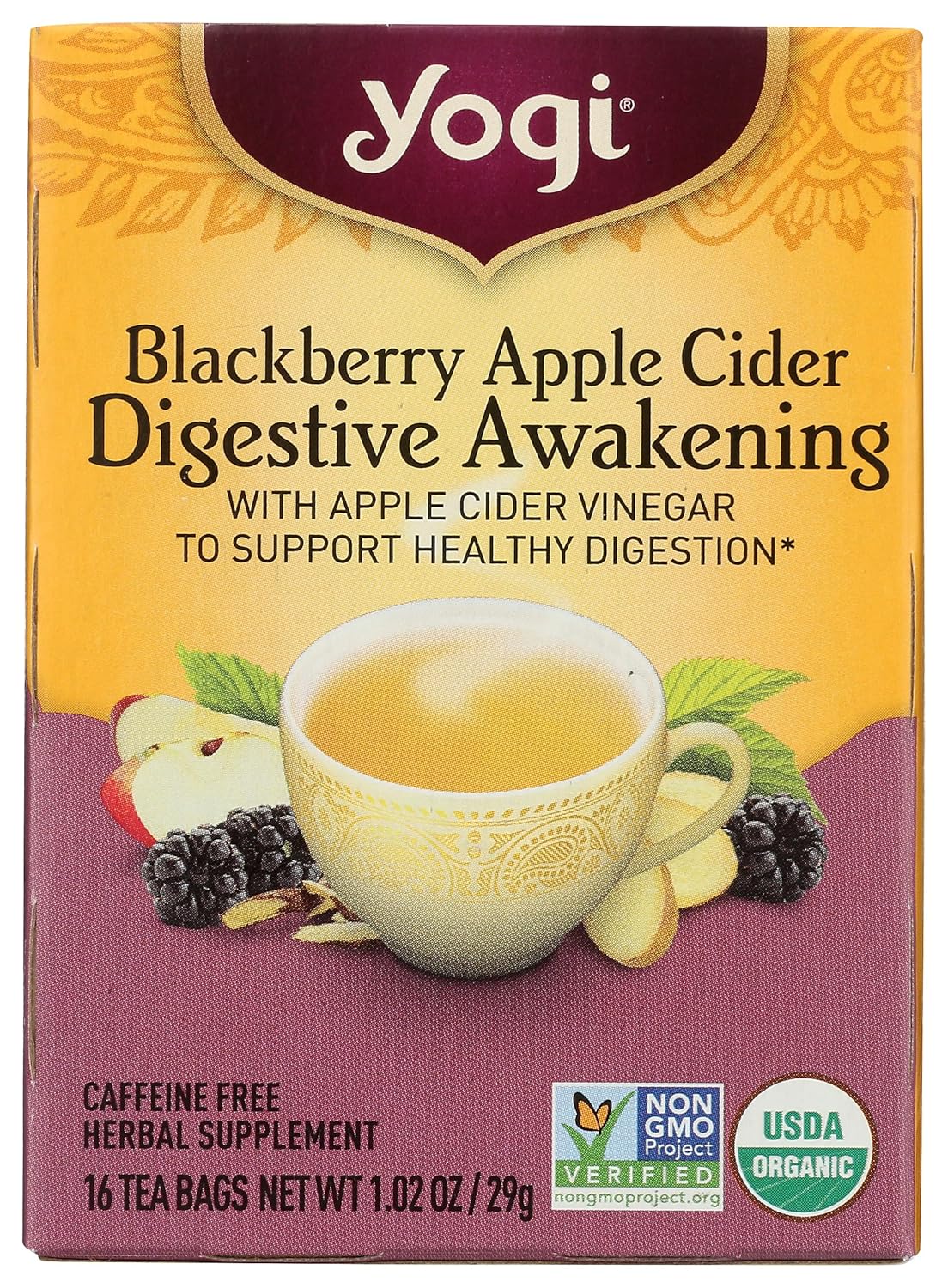 Yogi Tea Organic Blackberry Apple Awakening Digestive Cider, 16 CT