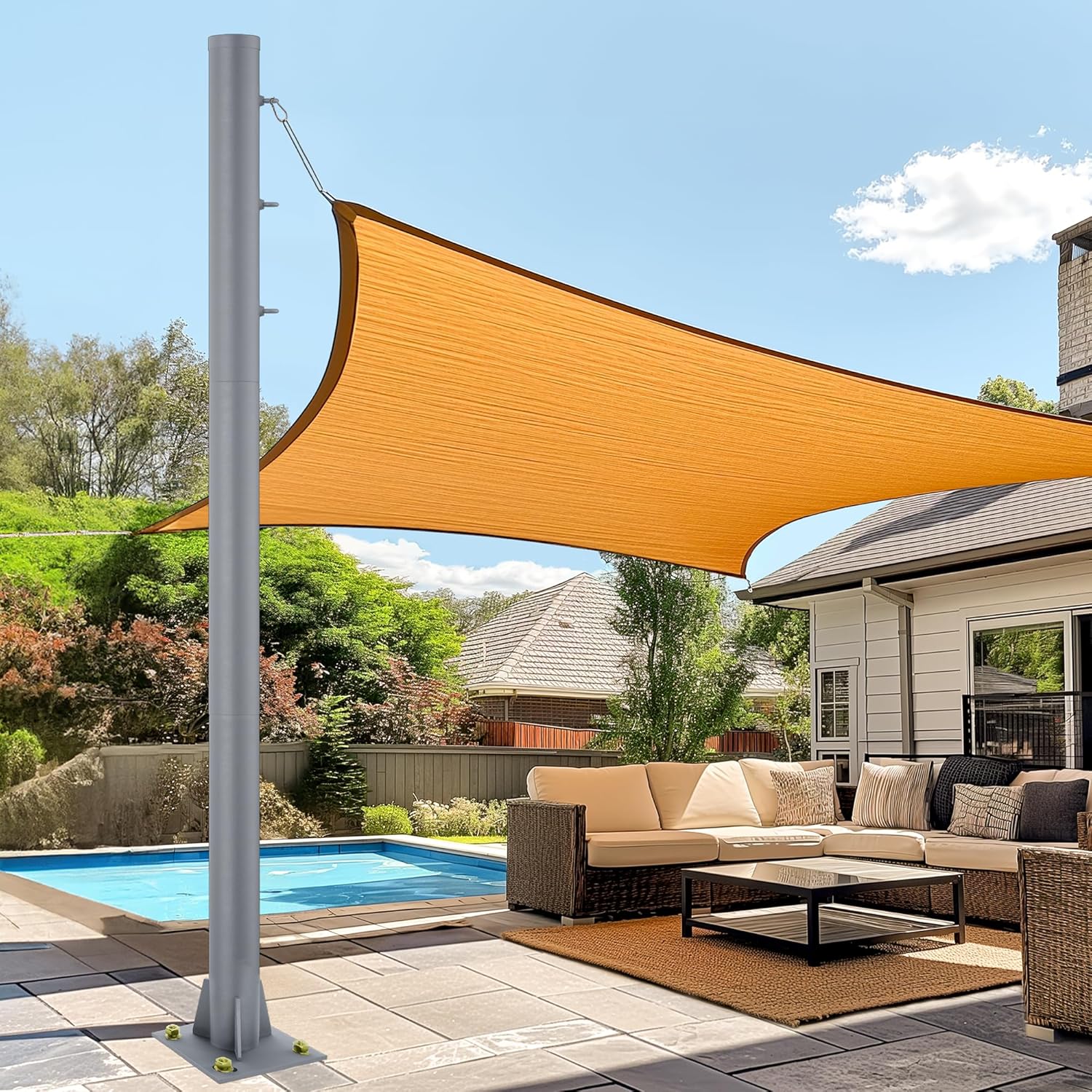Shade Sail Poles, 10 Feet Outdoor Sun Shade Poles, 3" Diameter Steel Heavy Duty Sun Shade Sail Poles for Patio & Deck & Playground & Backyard, Grey Sail Shade Pole with 3 Rings, One Pole