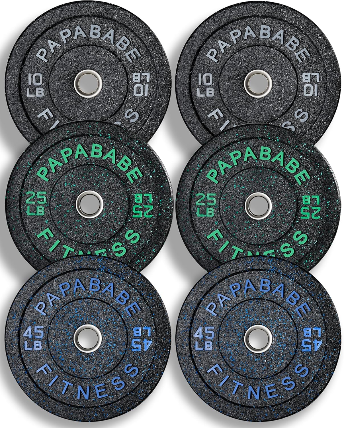 Papababe Weight Plates, 2-Inch Weights Plates Set, Floor Protective Rubber Weight Plates, 20/45/160/230/300/370lb High bounce bumper plates for Barbell Strength Training & Weightlifting (Single/Pair/Full Set)