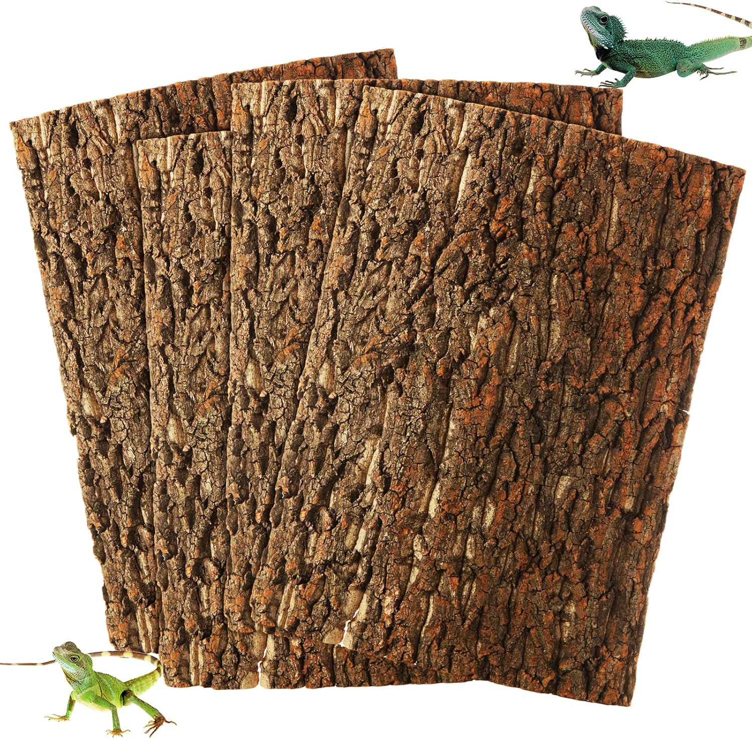 STARVAST 4PCS Cork Terrarium Background 15.7x11.8in Reptile Tank Background Board Habitat Decoration, Natural Cork Large Bark Climbing Mat for Gecko Lizard Tortoise Chameleon