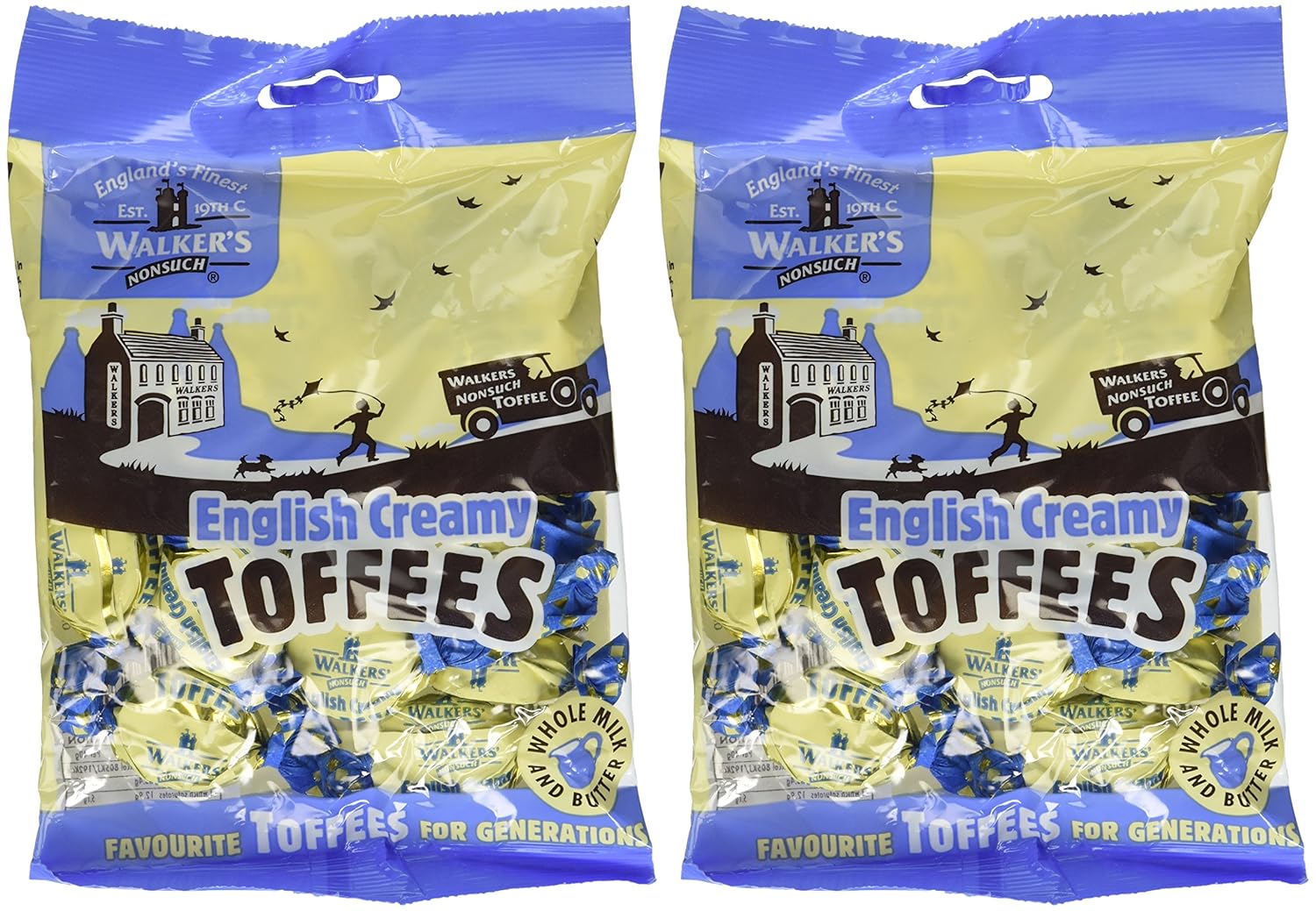 Walkers' Nonsuch English Creamy Toffees | with Whole Milk & Butter | Imported from UK | Traditional British Sweets | Classic English Toffee | 5.29 Oz (Pack of 2)