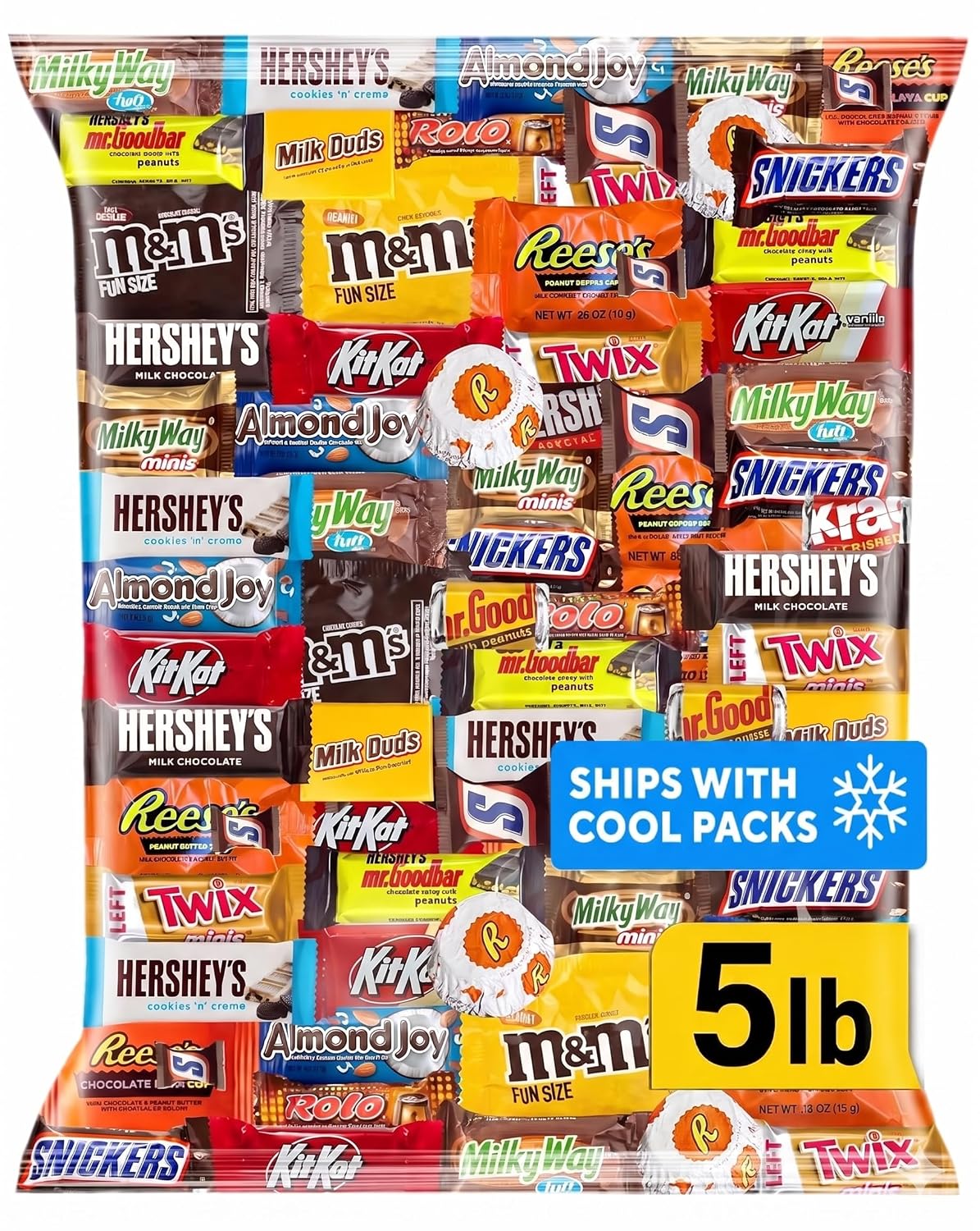 Chocolate Assorted Bulk Candy Variety Pack 5lb - Mini Chocolate Bars, Milk & Dark Chocolate Mix - Individually Wrapped Bulk Candy for Office Snacks, Party Favors and Treat Bags