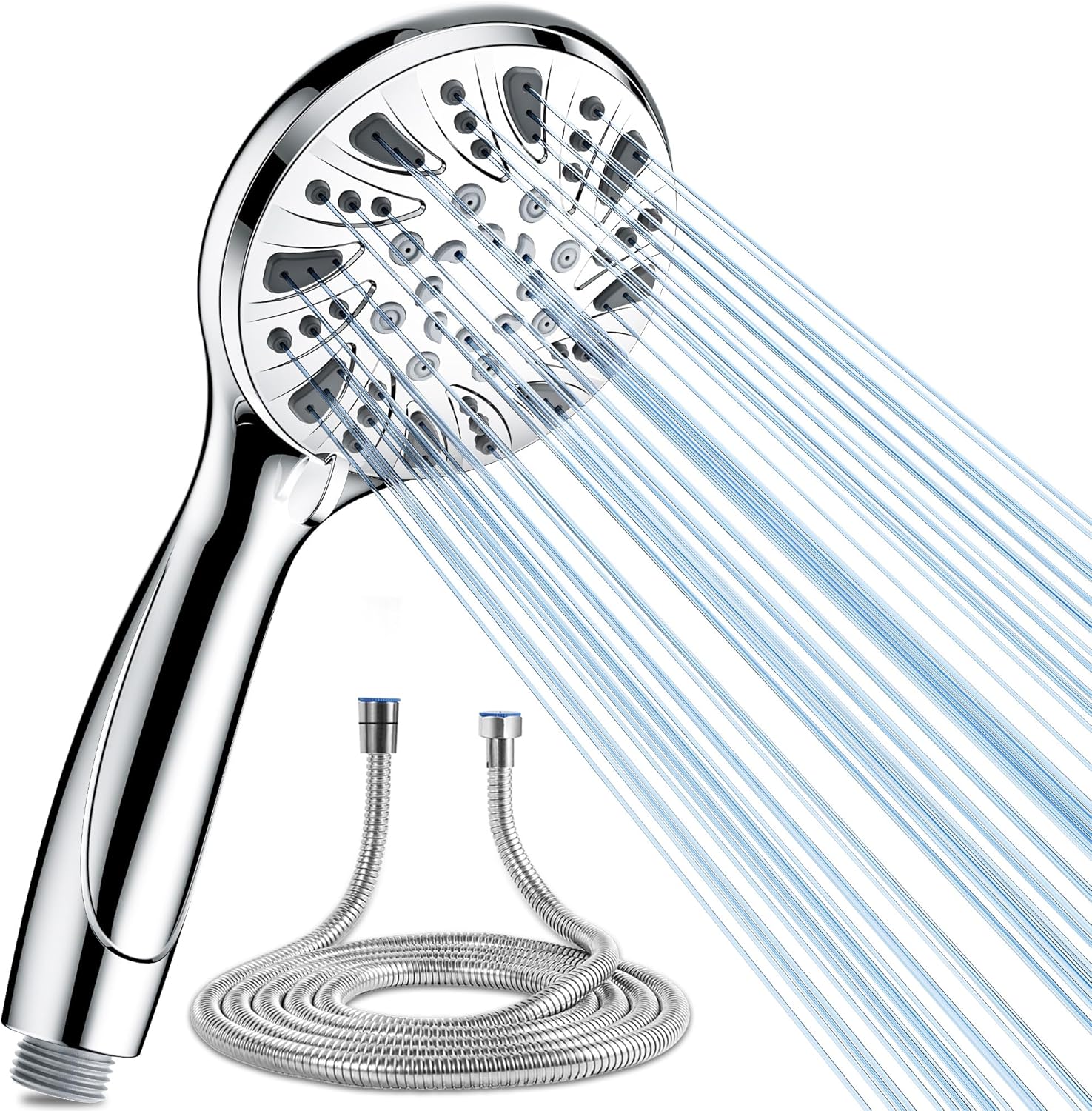 Magichome Shower Head and Hose 1.5m, High Pressure Powerful Chrome Shower Head with 5 Modes, Universal Handheld Showerhead for Low Water Pressure