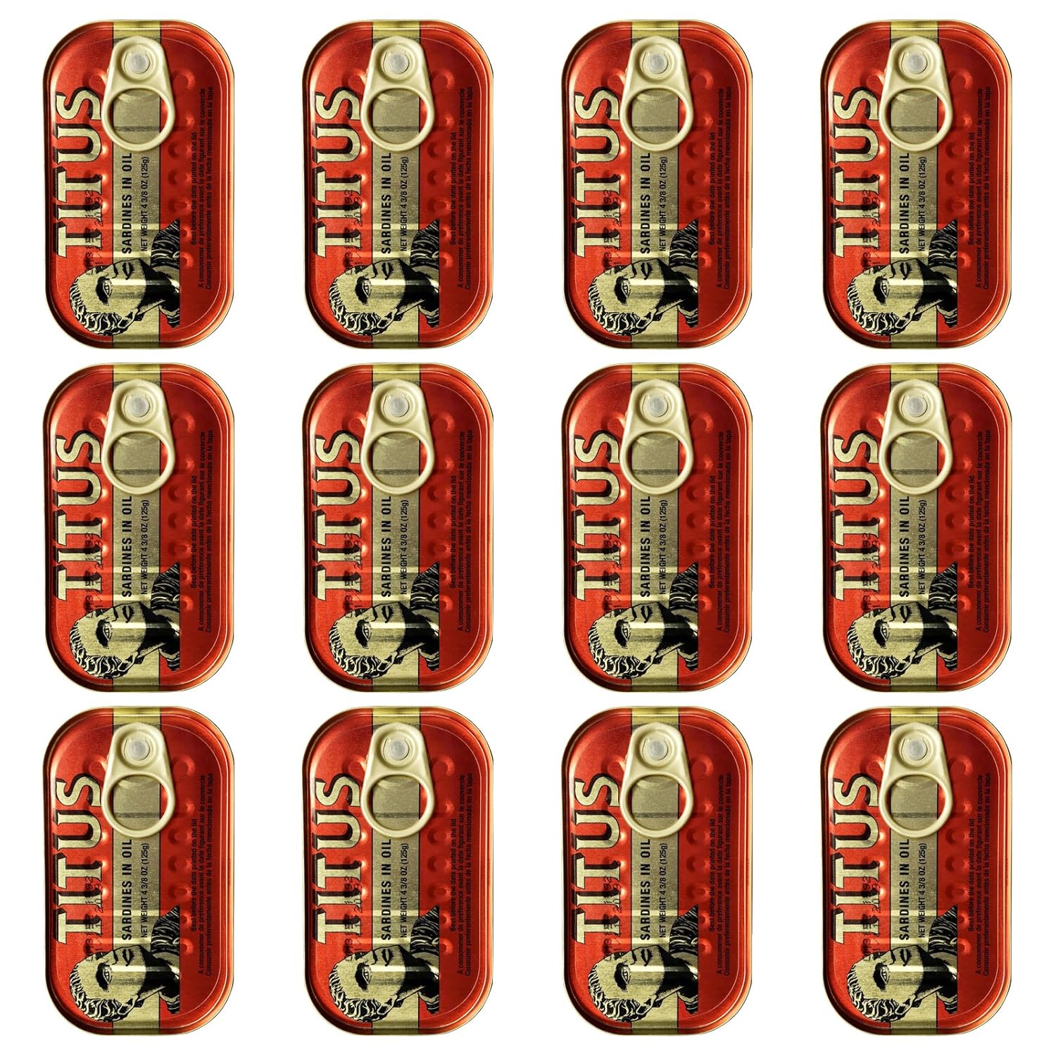 Univer TITUS Meaty Sardines Enveloped in Soybean Oil, Source of Omega-3 Fatty Acids, Pack of 12