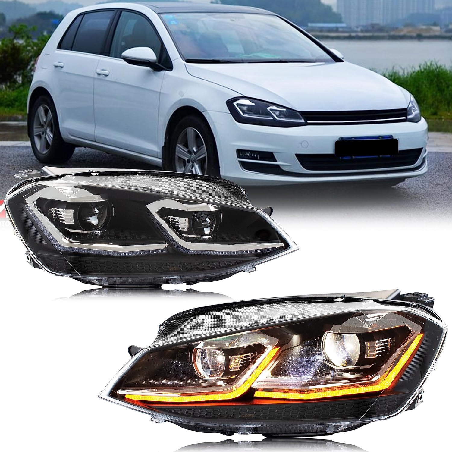 inginuity time Facelift Headlights fit for Golf 7 VII MK7 2015 2016 2017 Sequential Indicator Projector Replacement Front Lamps Assembly 【CANNOT FIT GTI 】