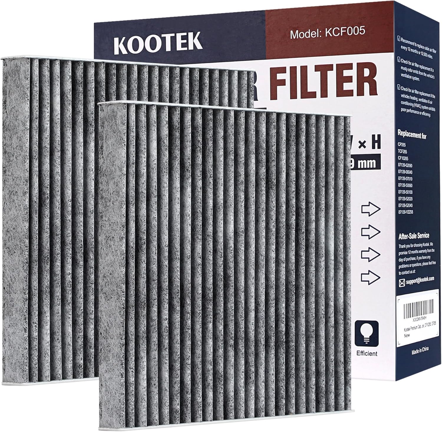 Kootek Cabin Air Filter with Activated Carbon, 2pcs Car Automotive Replacement Passenger Compartment Air Filters for Toyota 4Runner, RAV4, Corolla, Camry, Highlander, Tundra, Subaru, CP285, CF10285
