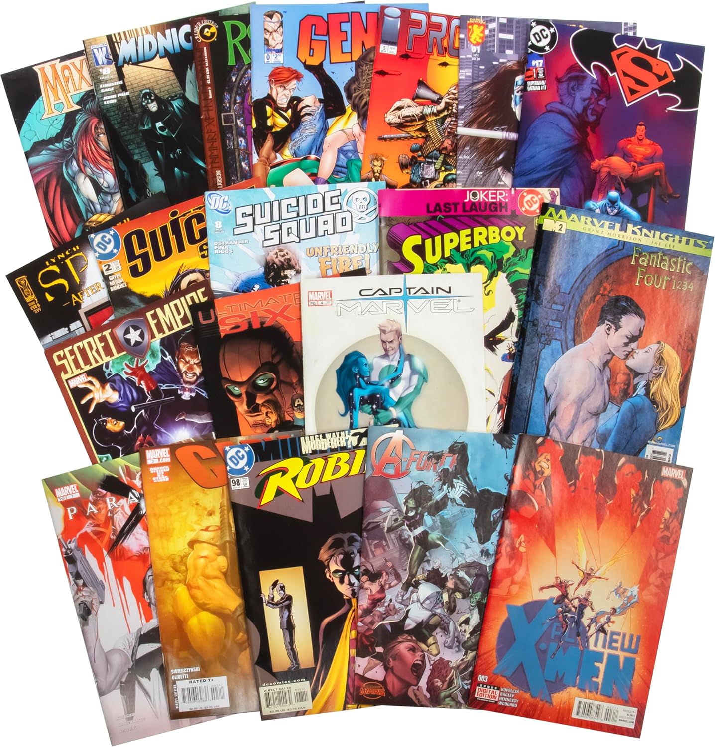 20 Assorted Comic Book Collection- Evenly Split Between Marvel, DC, and Indie Faves - All Different, Unread, No Dupes - Superman, X-Men, & More - Great Holiday Set for Any Superhero Fan