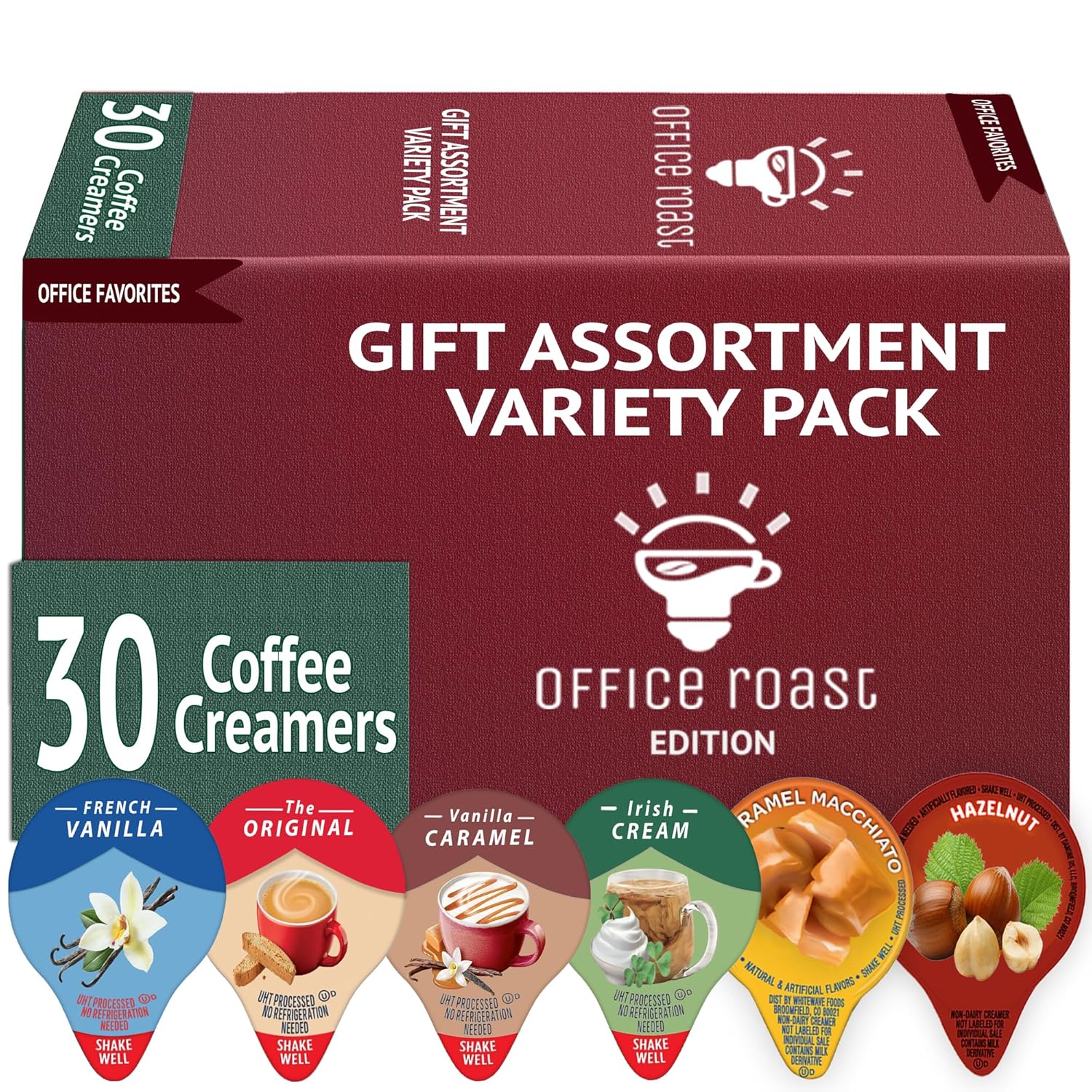 Variety Pack Creamers Liquid Creamer Singles | Gift Assortment Box | Coffee Cream | Frenh Vanilla, Vanilla Caramel, Original, Hazelnut, Irish & Caramel Macchiato - No Refrigeration - Box Of 30