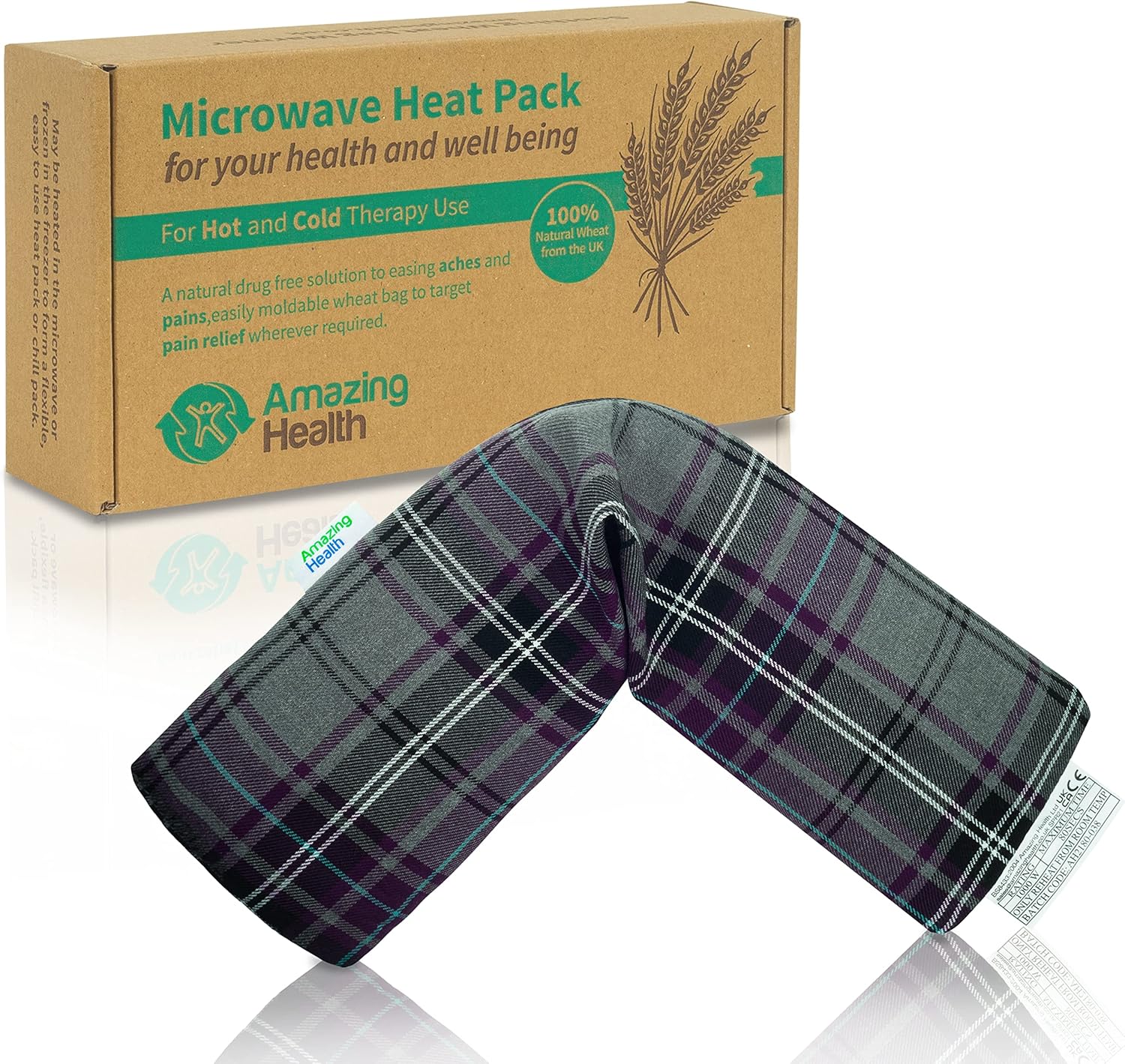 Amazing Health Lavender Wheat Bags Microwavable Purple Tartan 46cm Long - Soothing Pain Relief for Neck and Shoulders