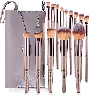 HEYMKGO Makeup Brushes 15PCS Champagne Gold Professional Makeup Brush Set Foundation Brush Blending Powder Blush Concealer Eye Make Up Brush with Bag