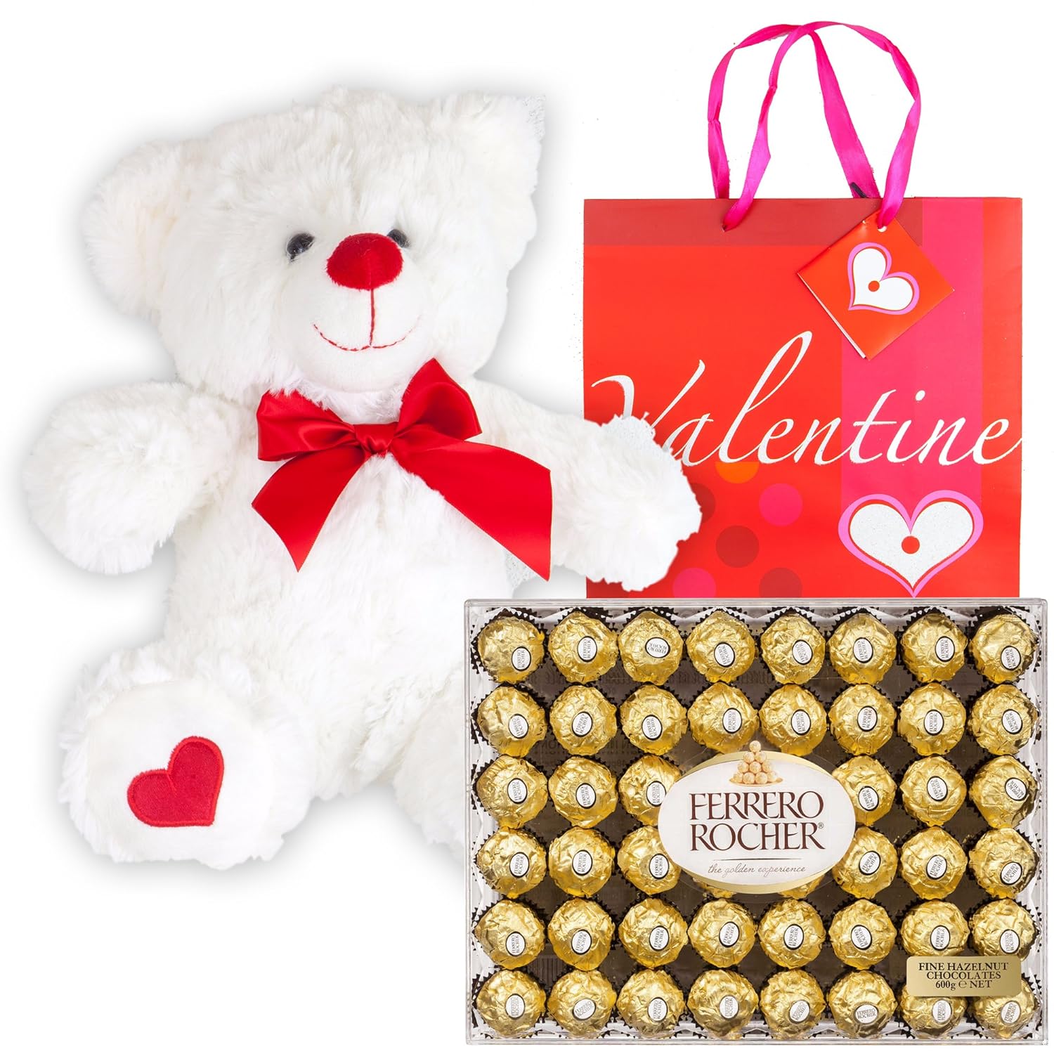 Ferrero Rocher Hazelnut Chocolates Diamond Box 48 Count | Teddy Bear Plush | Valentine Day Premium Gift Bag | Sweetheart Love For Wife Girlfriend Mother Daughter Her Friend | Gift Basket
