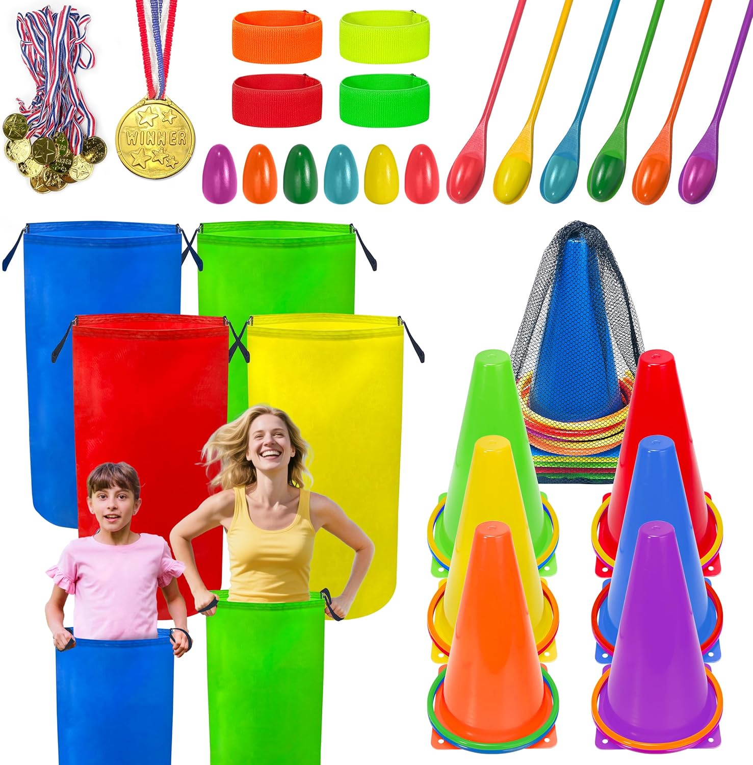 Outdoor Carnival Games for Kids Adult Family, Potato Sack Bags for Kids Adults, Sports Day Games For Kids Adults Yard Games Indoor Outdoor for Boys Girls Adults Family Carnival Games Combo Set