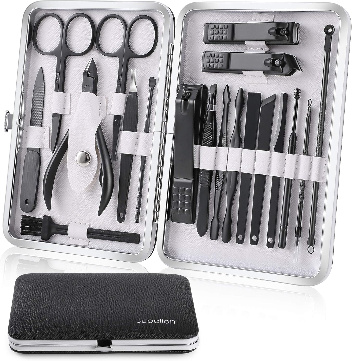 Manicure Set, 19 Pieces Professional Stainless Steel Nail Clippers with Black Leather Storage Case, Portable Care Kit for Travel or Home, Gifts