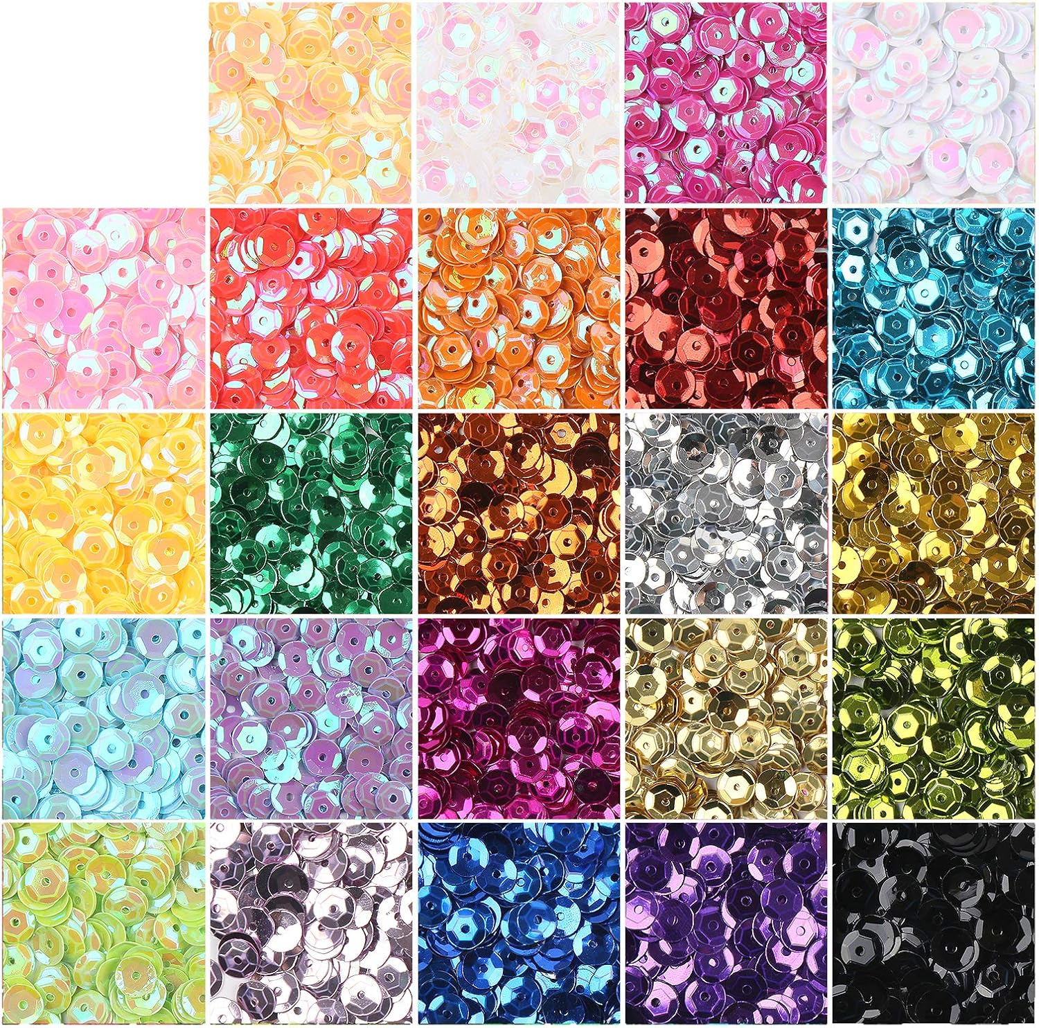 CCINEE 16000PCS Loose Sequins Bulk, 6MM Rainbow Round Cup Sequins for Sewing Embroidery Easter Egg Craft Nails Art Decorations