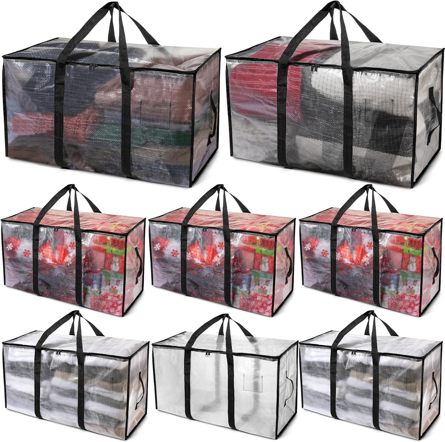 ClearSpace Heavy Duty Moving Bags or Storage Bags – Clear Storage Bins with Lids, Large Moving Boxes with Backpack Straps & Zippers – Packing Bags & Moving Supplies for College Dorm, 8 Pack