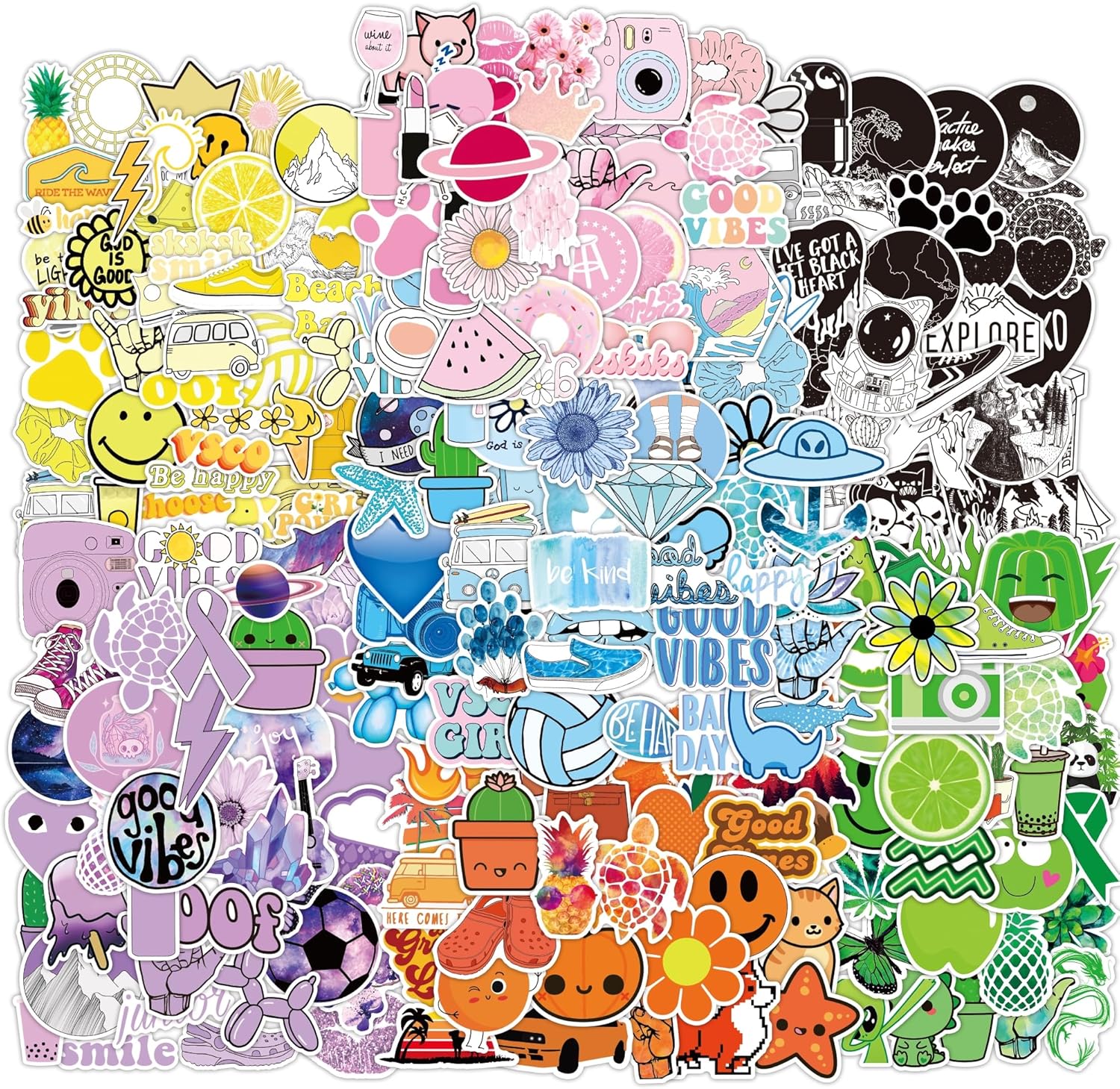 350 Pcs Cute Aesthetic Stickers for Adults Children Teens, Preppy Waterproof Vinyl Stickers for Laptop Luggage Suitcase Journal Skateboard Bike Skate Book Guitar Scrapbook Phone Cool for Girls Boys