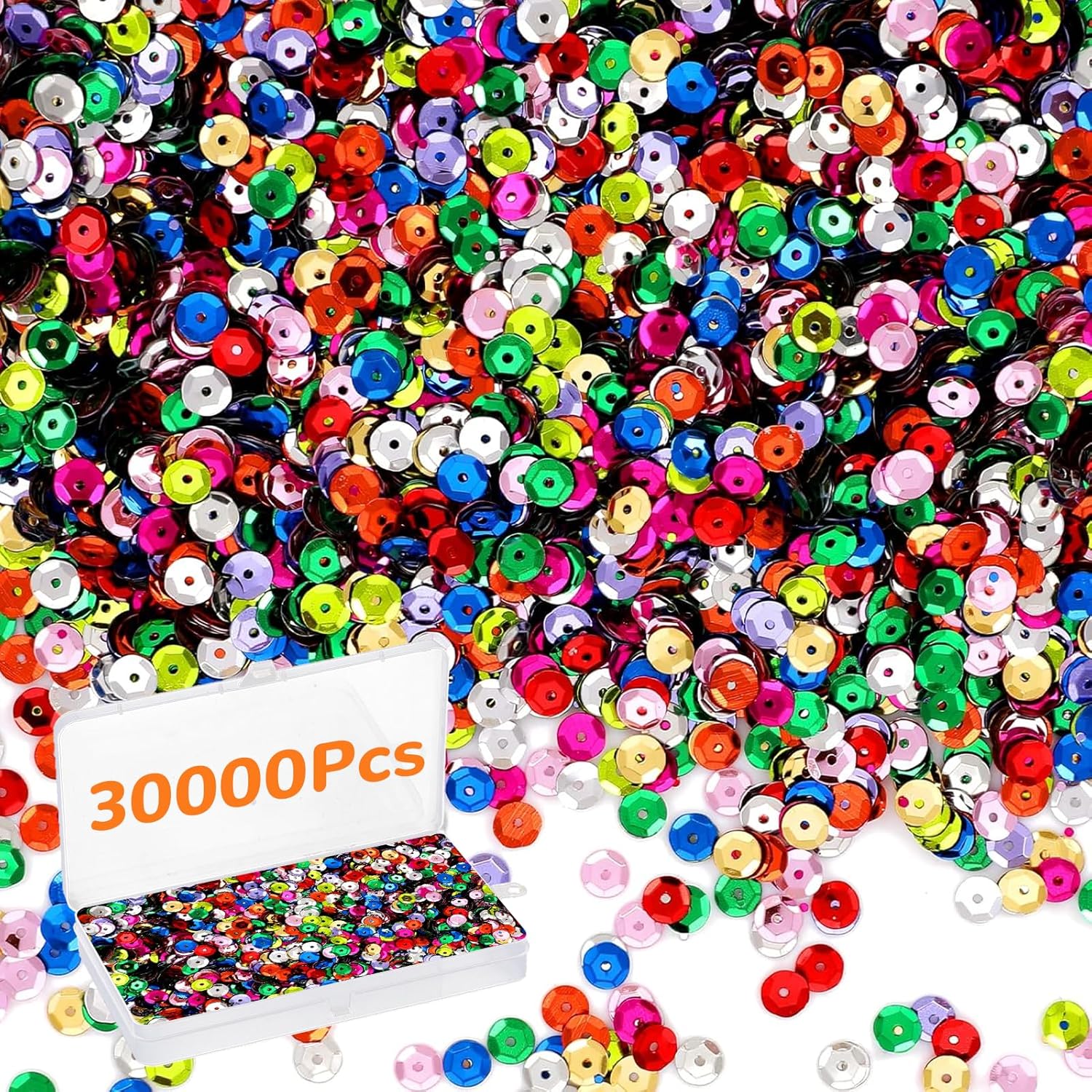 30000 Pcs Round Iridescent Sequins with Transparent Plastic Box, Bulk Sequins for Crafts, Loose Sequins for DIY Arts Crafts,Making Jewelry,Sewing Clothes(Mixed Colors)