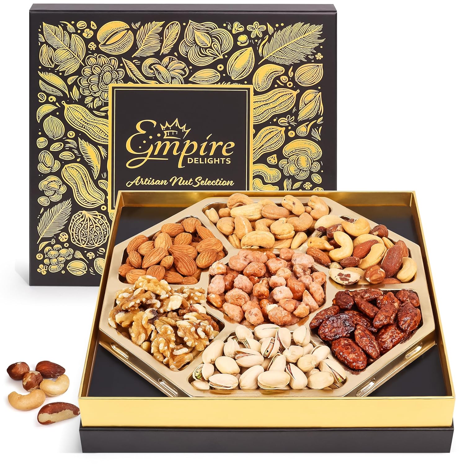 Nuts Gift Basket - Gourmet Nut Mix Gift Box, 7 Section Snack Basket with Assorted Nuts, Premium Nut Mix, Thoughtful Gifts for Holidays, Birthdays and Special Occasions