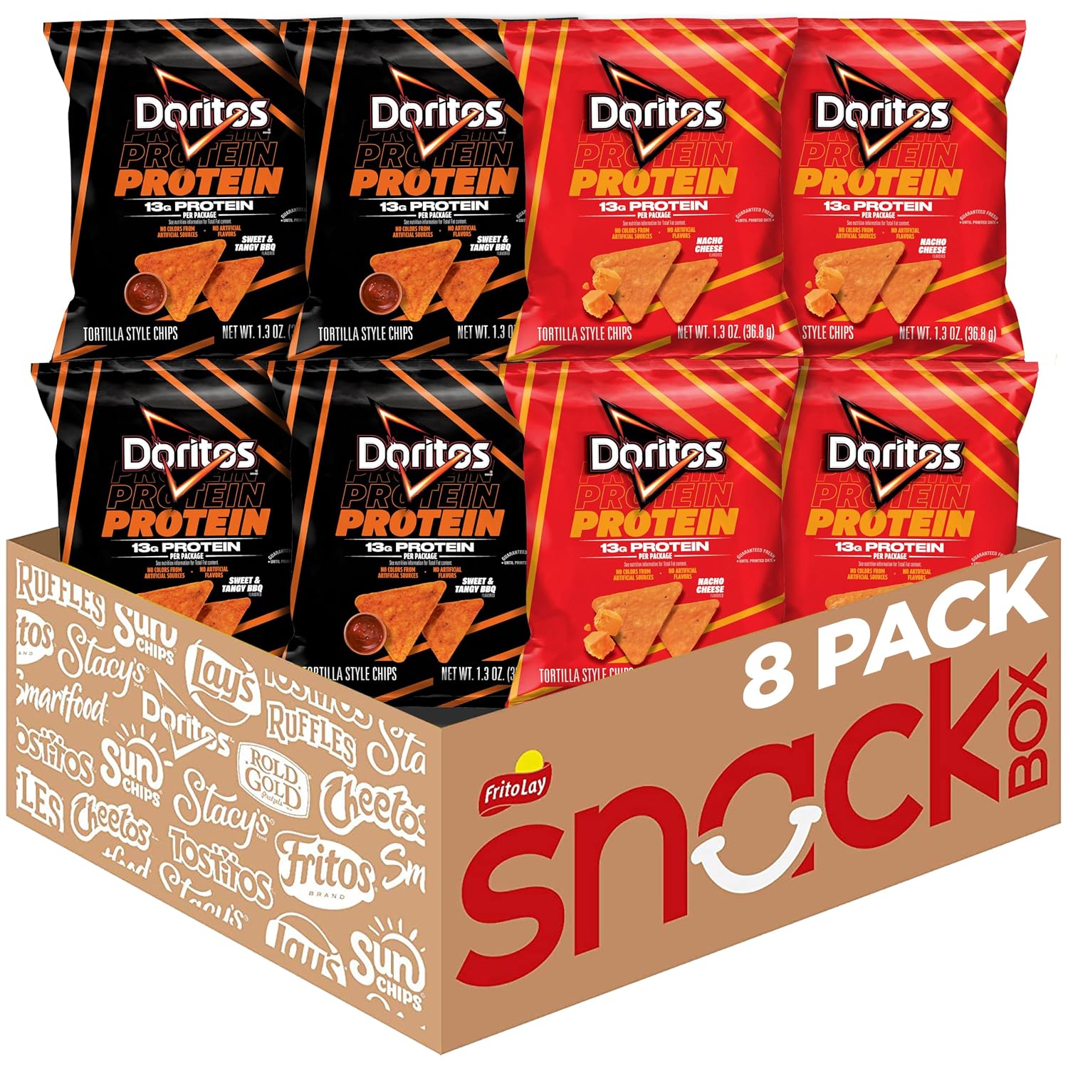 Doritos Protein Tortilla Chips, 2 Flavor Variety Pack, 1.3 oz Bags (8 Pack)
