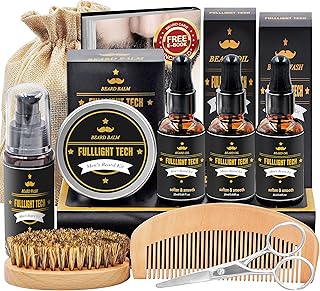 Beard Kit for Men Grooming & Care W/3 Pack Beard Oil,Wash,Balm,Comb,Brush,Scissor,Fathers Birthday Anniversary Valentines Gifts for Him Boyfriend Husband Dad Christmas Stocking Stuffers